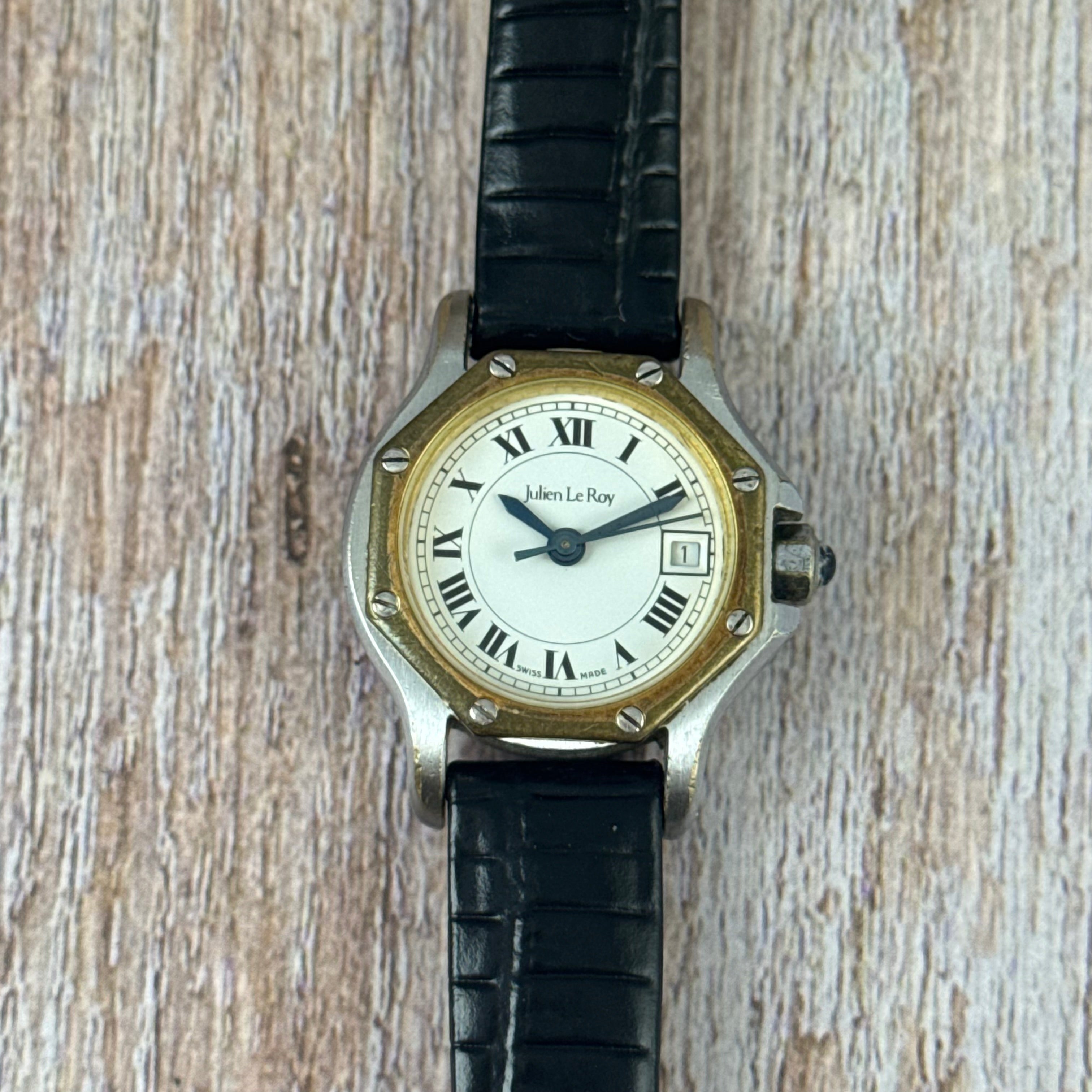 Vintage Julian Le Roy Ladies ‘santos octagon’ style automatic wrist watch 26mm gold & steel (ETA 2671)