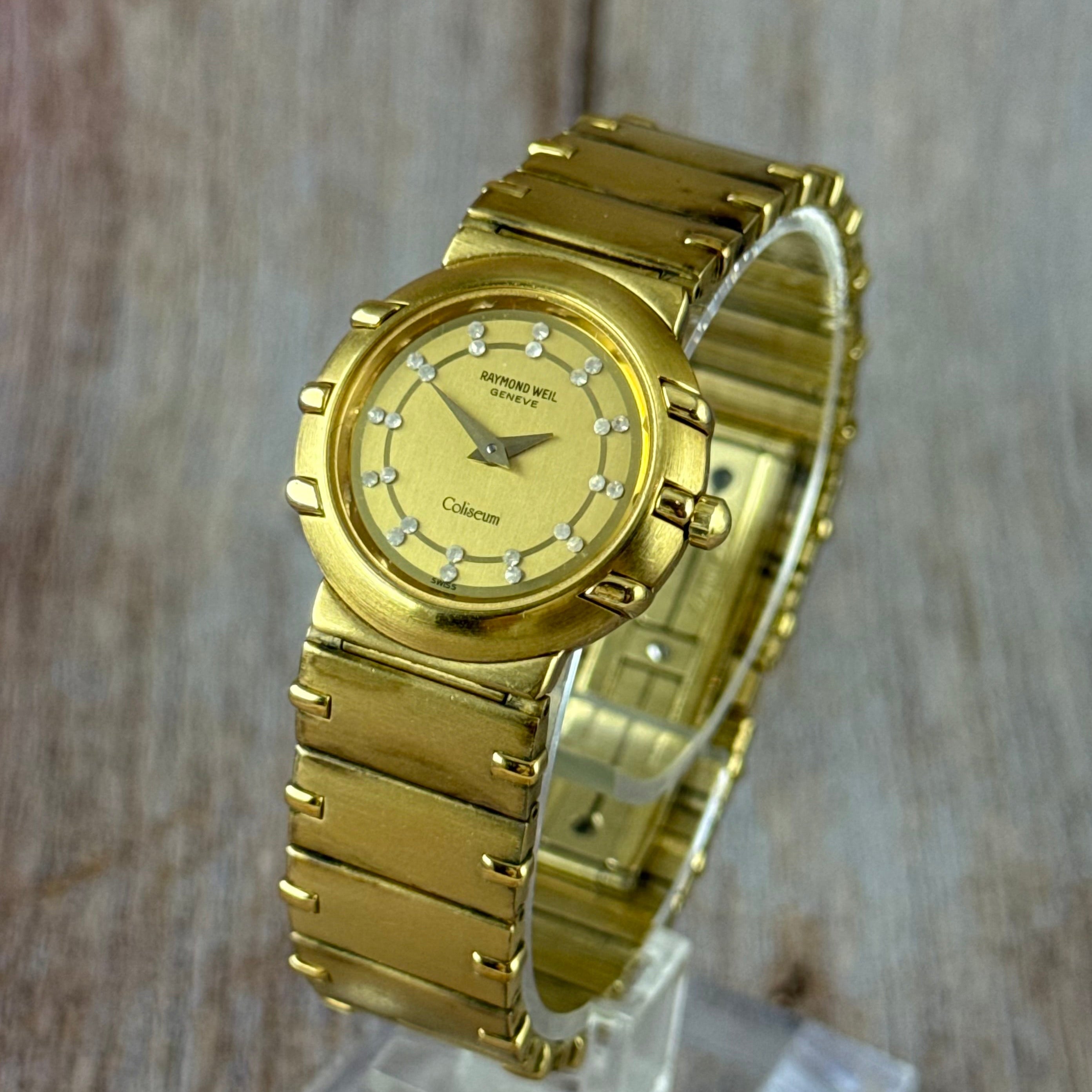 Neo vintage Raymond Weil Coliseum ladies wrist watch diamond dial 18K plated