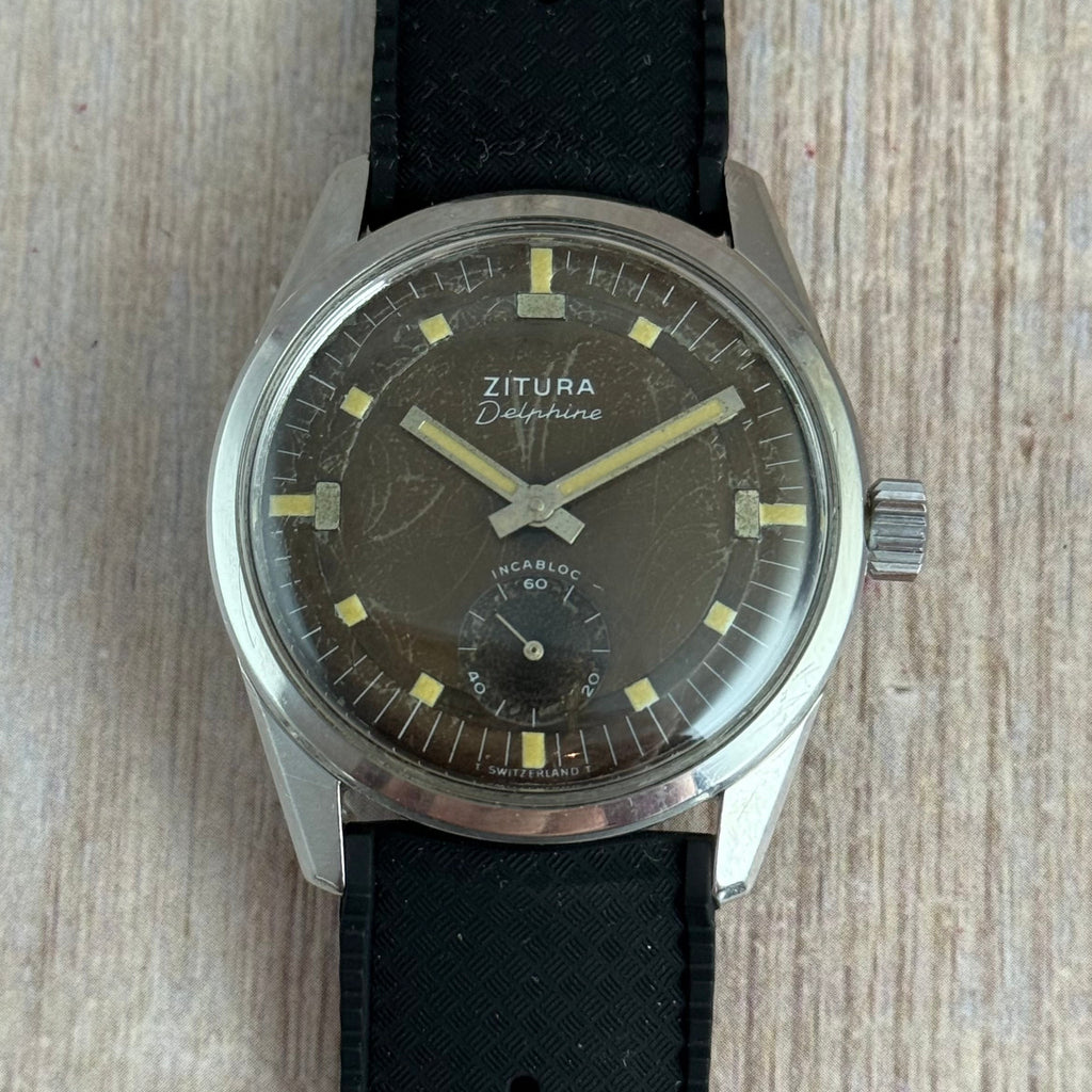 1970s Zitura Delphine Men’s Compressor Dive Watch Swiss Tropical Dial