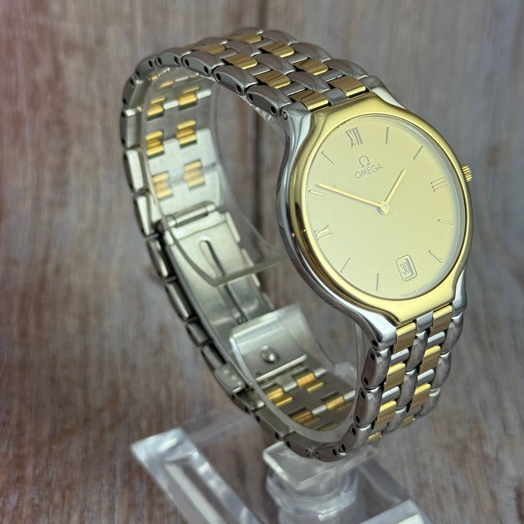 18ct Gold Omega De Ville Gents Dress Watch Quartz Two-tone Steel & Gold