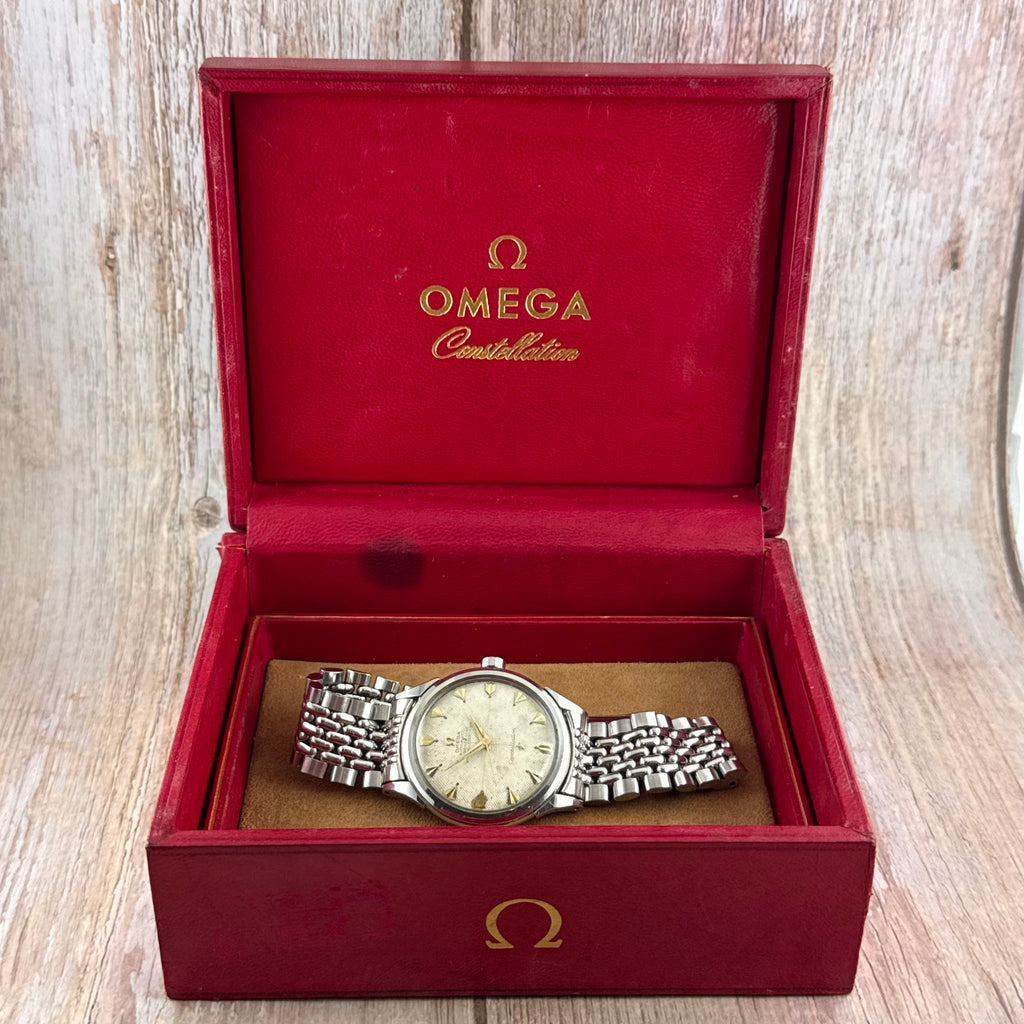 1952 Omega Constellation automatic ‘honeycomb’ dial men’s wrist watch 35mm steel boxed