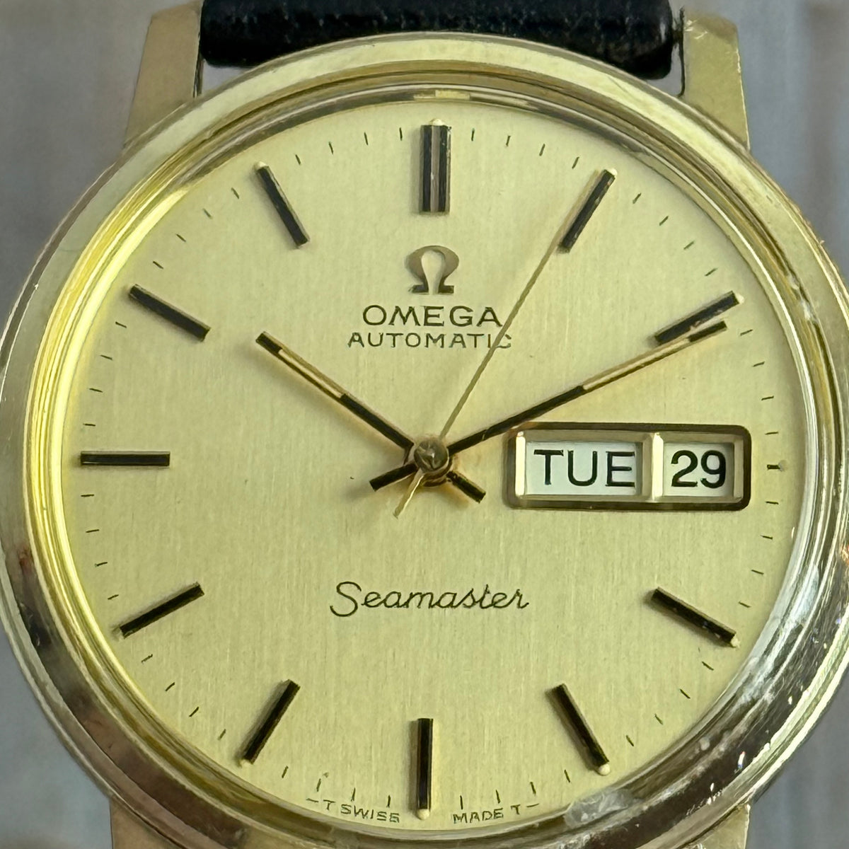 Vintage Omega Seamaster automatic men’s day-date wrist watch gold plated SERVICED
