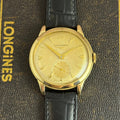 9ct gold Longines gentlemen’s manual wind wrist watch 1950s boxed