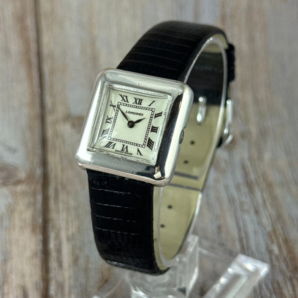 Vintage .925 solid silver Longines ladies tank square dress watch boxed 24mm