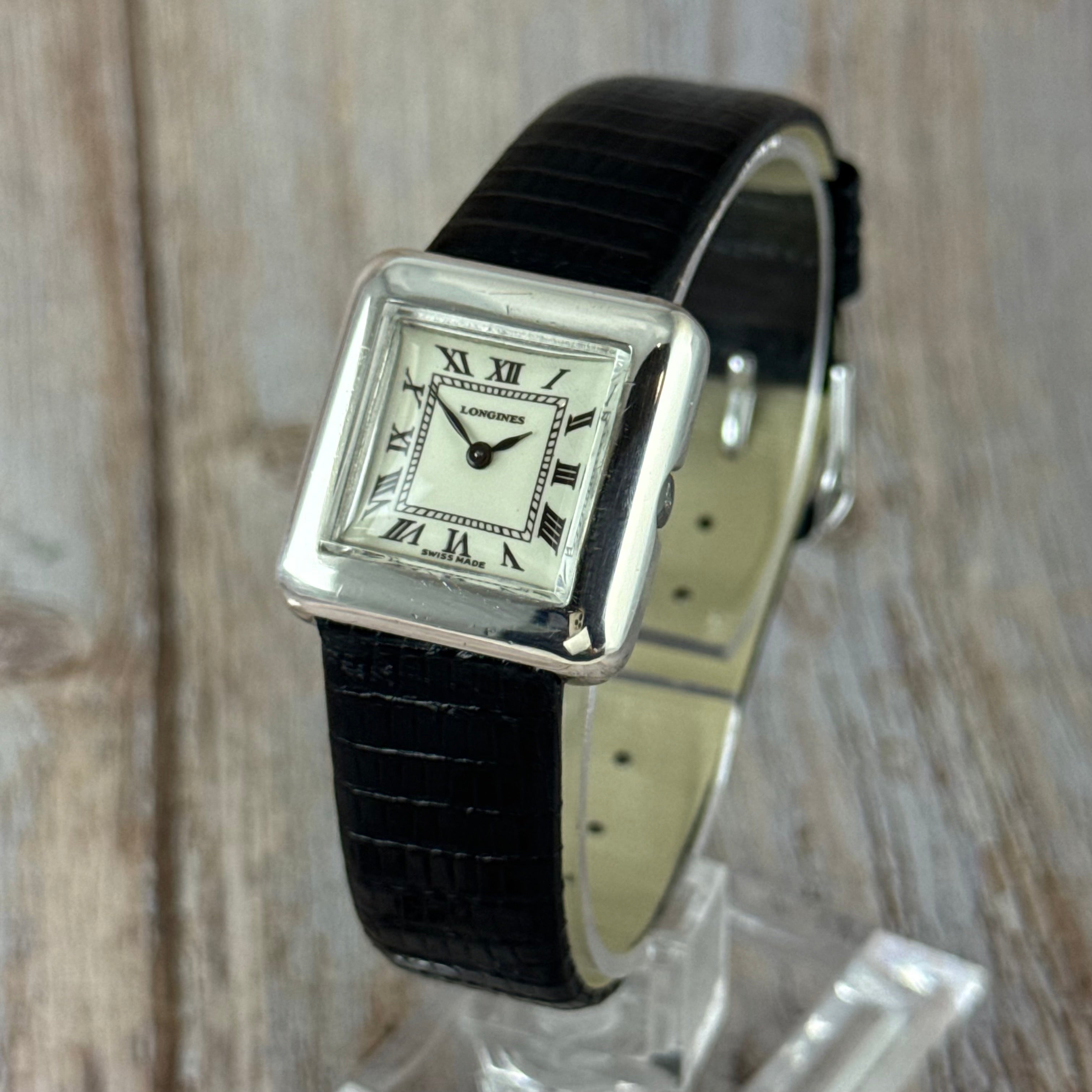 Vintage .925 solid silver Longines ladies tank square dress watch boxed 24mm