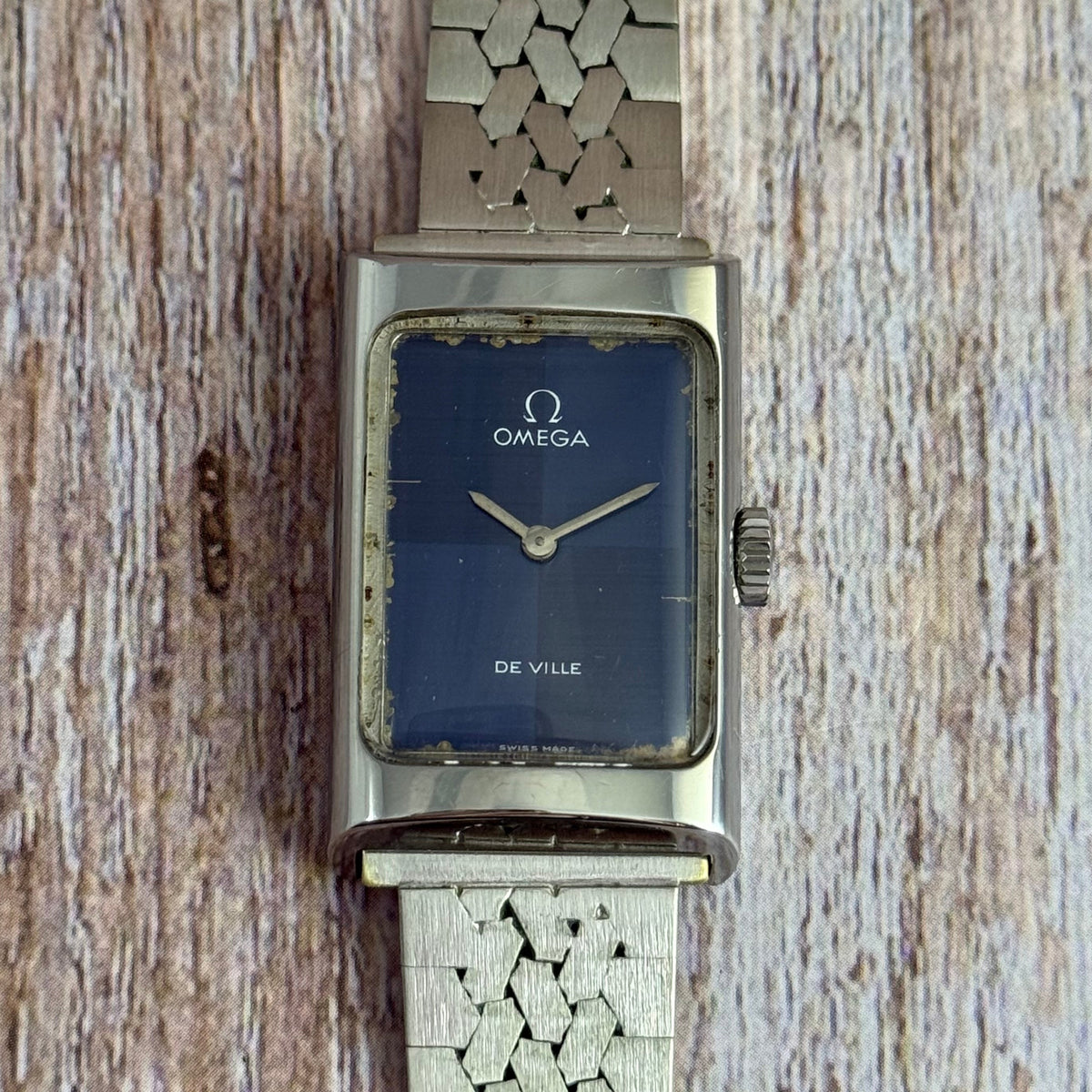 1973 Omega De Ville ladies tank watch manual wind blue dial SERVICED