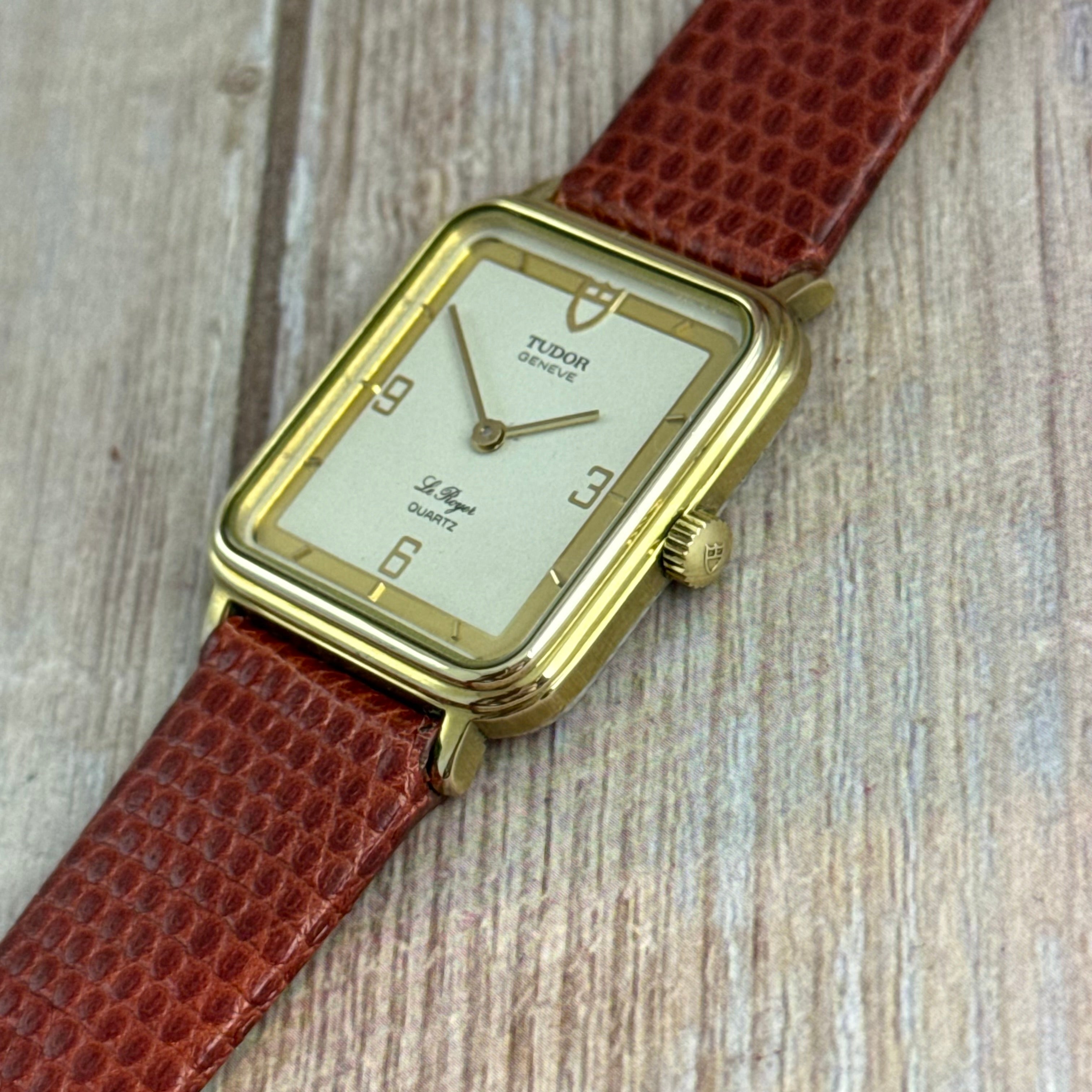 Vintage Tudor Le Royer Men’s Tank Style Quartz Watch Gold & Steel 28mm