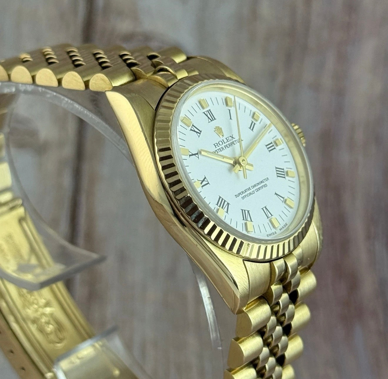 18ct Rolex Oyster Perpetual 31 Ladies Solid Gold Watch Bracelet Box Papers 1996