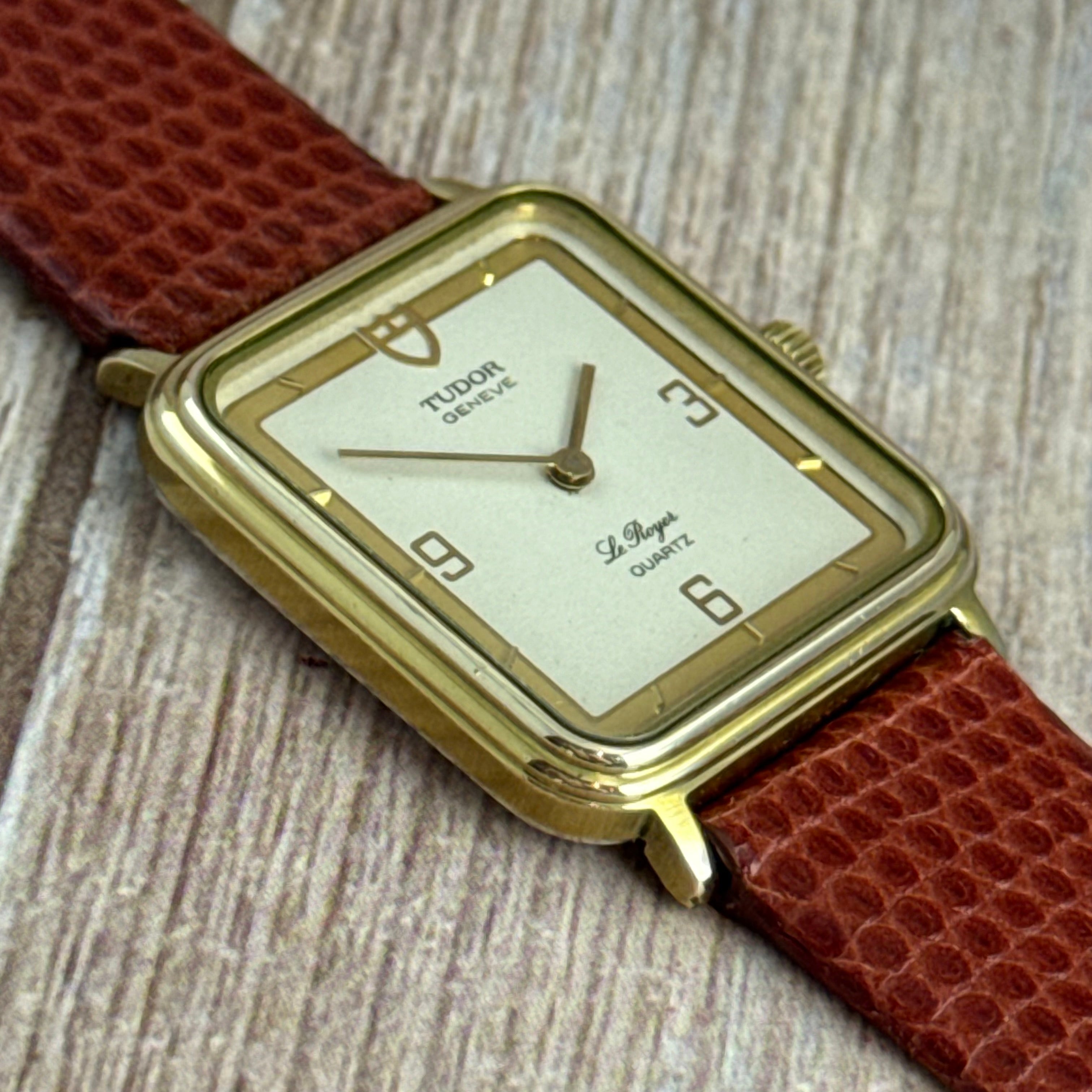 Vintage Tudor Le Royer Men’s Tank Style Quartz Watch Gold & Steel 28mm