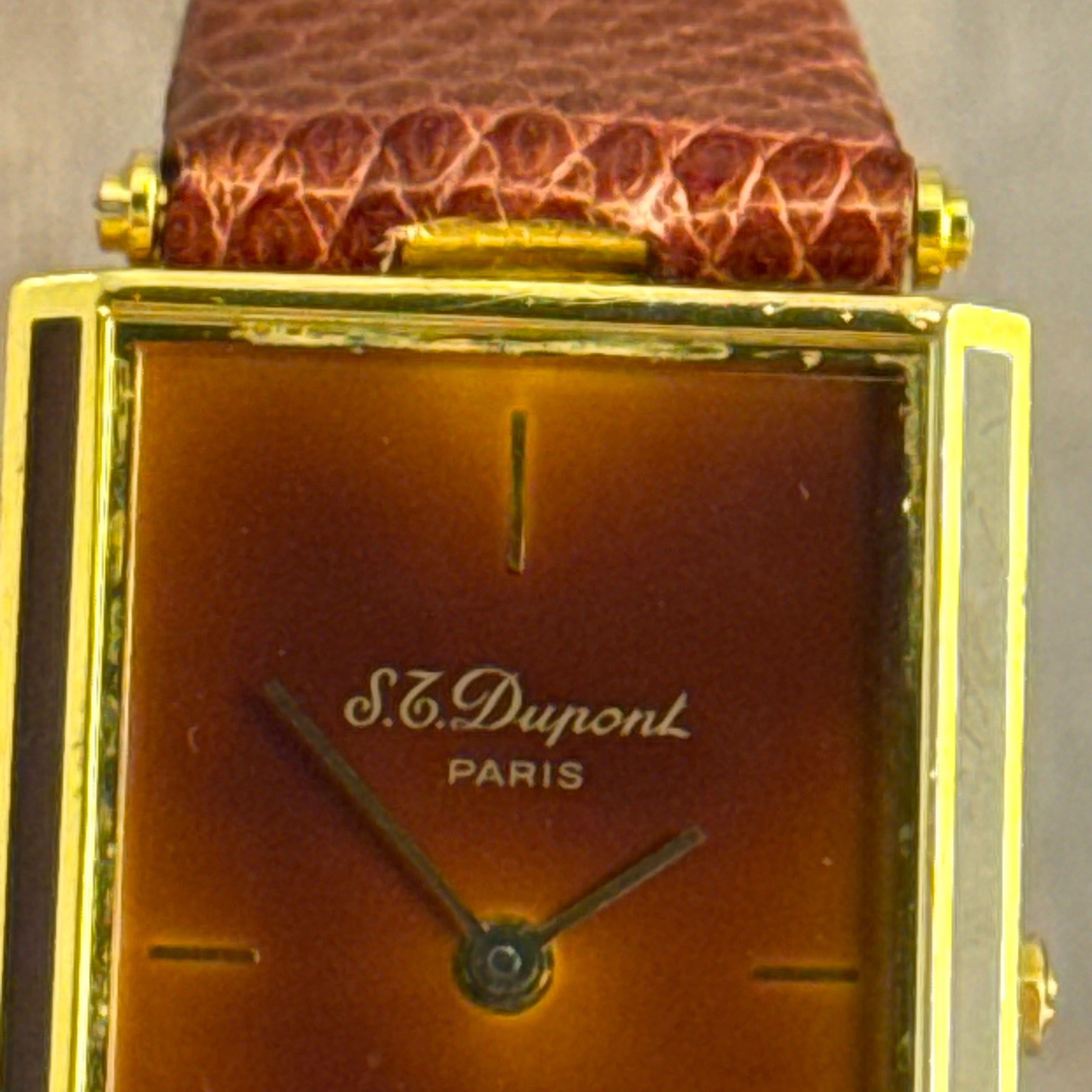 1980s S T Dupont Chinese Lacquer Quartz Oversized Tank Mens Watch