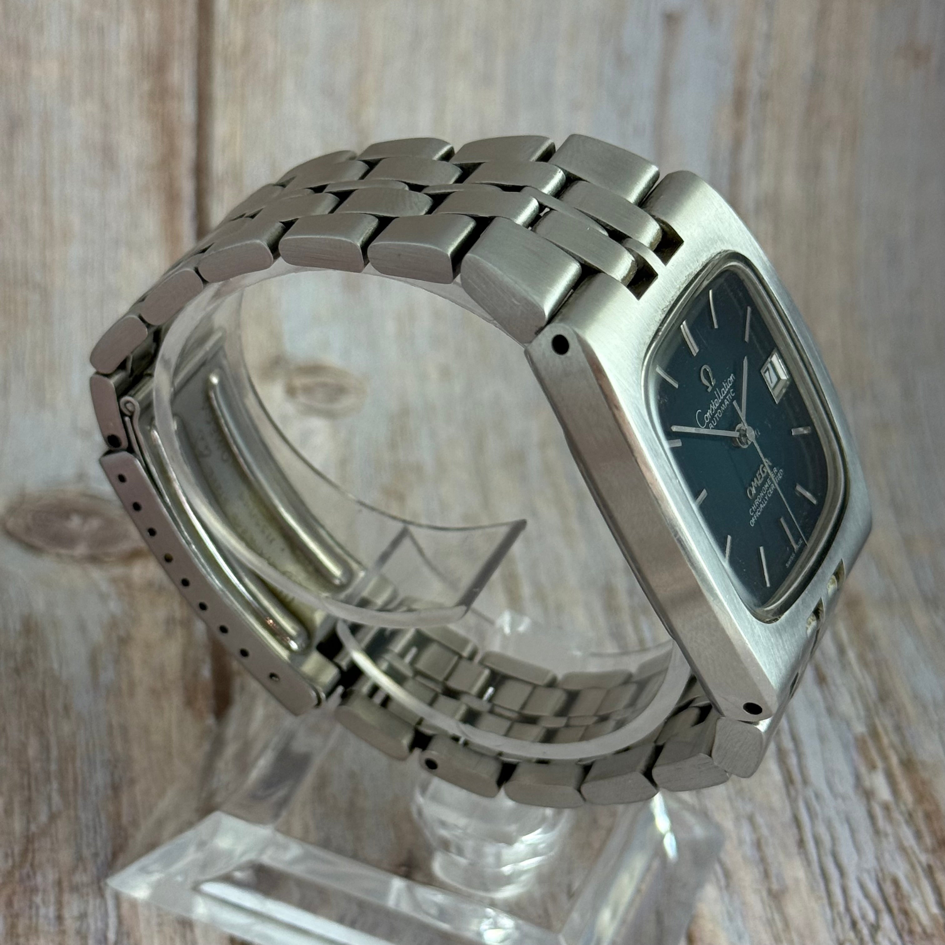 1969 Omega constellation automatic “luxury green” spider web patina gentlemen’s wrist watch 34mm (167.047) boxed