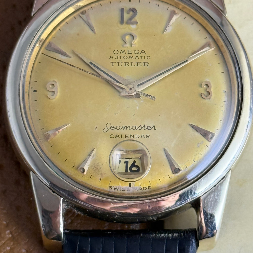 1952 Omega Seamaster Türler double signed dial men’s automatic calendar wrist watch watch boxed