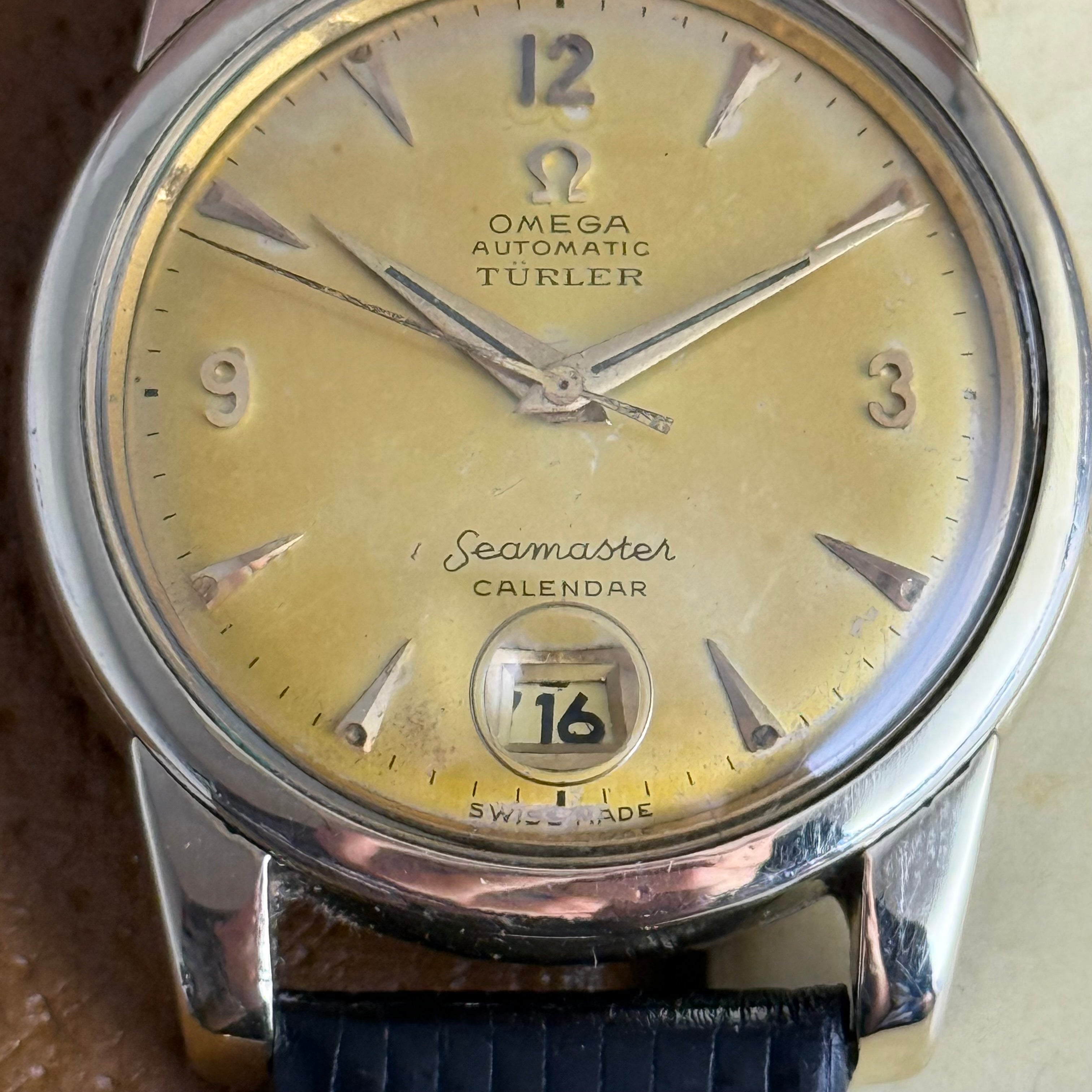 1952 Omega Seamaster Türler double signed dial men’s automatic calendar wrist watch watch boxed