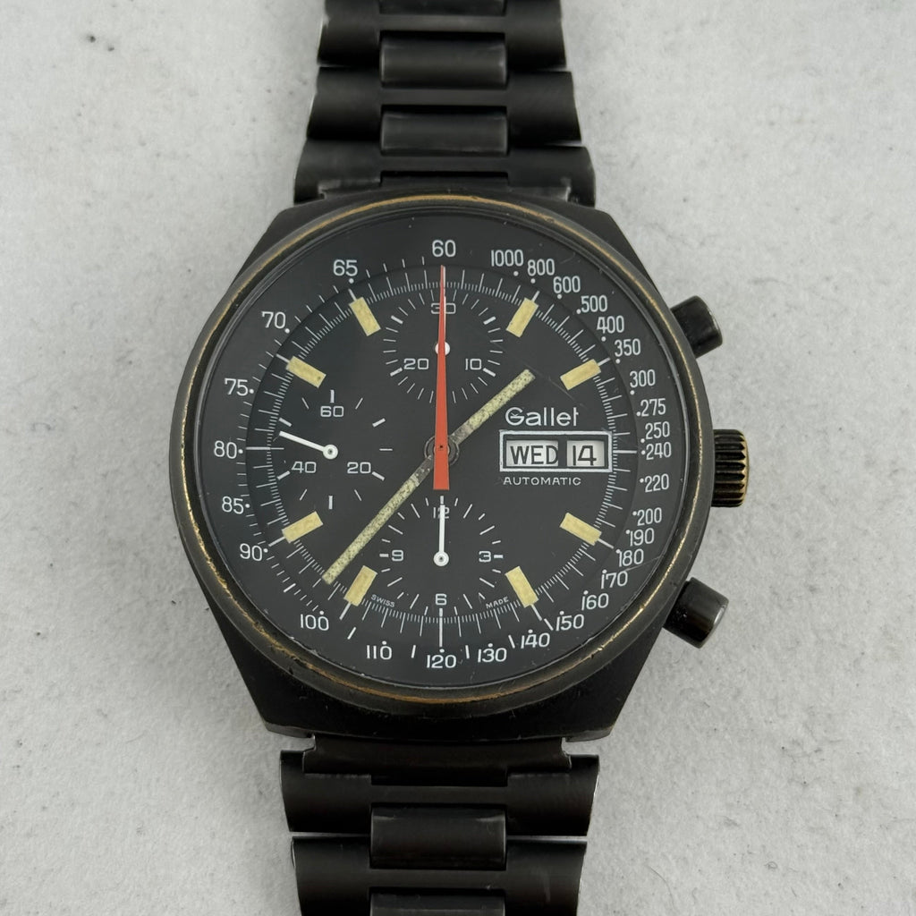 1980s Gallet Multichron 12 Automatic Chronograph PVD 'Valjoux Cal. 7750' "Top Gun"