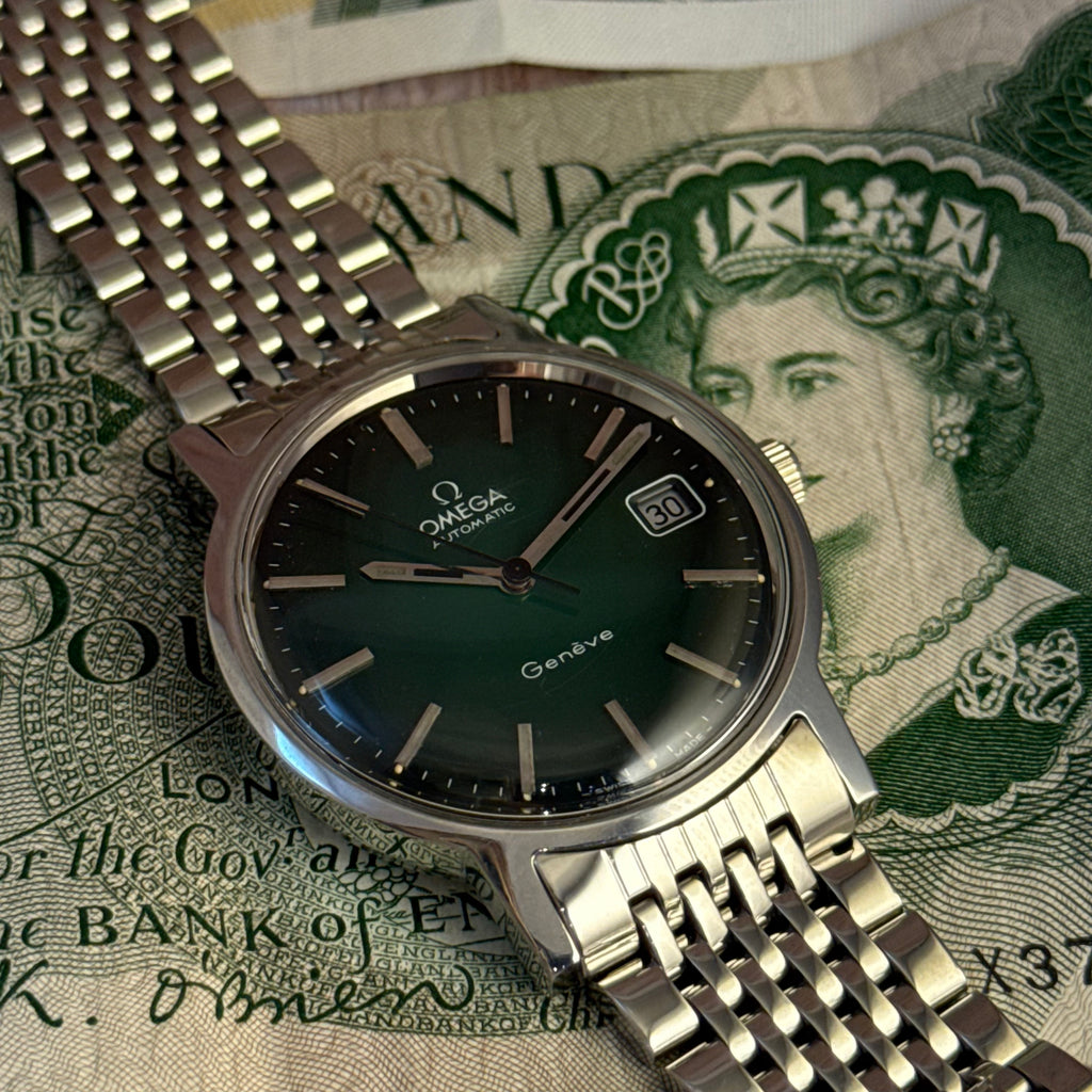 1972 Omega automatic Genéve green “money” dial men’s wrist watch