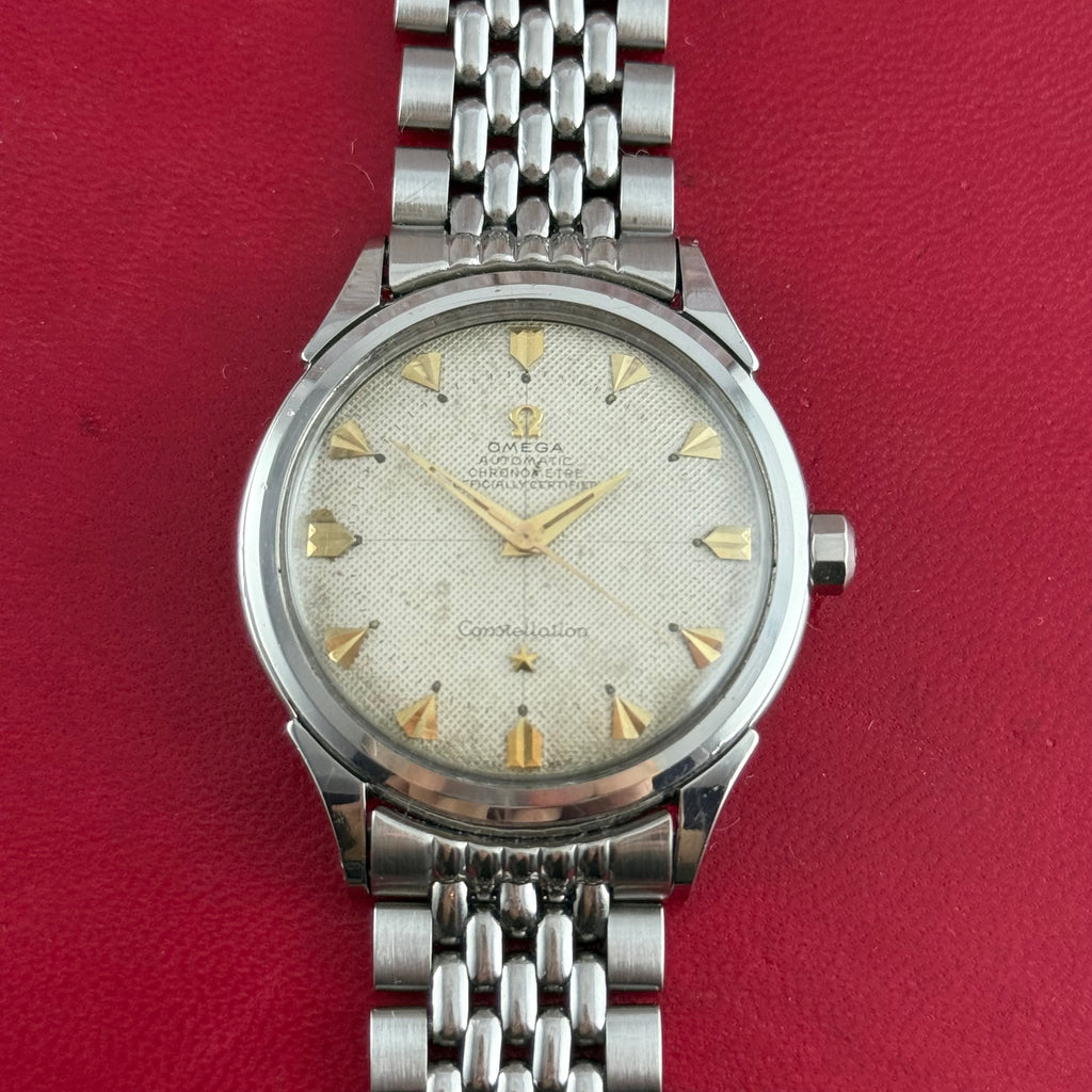 1952 Omega Constellation automatic ‘honeycomb’ dial men’s wrist watch 35mm steel boxed