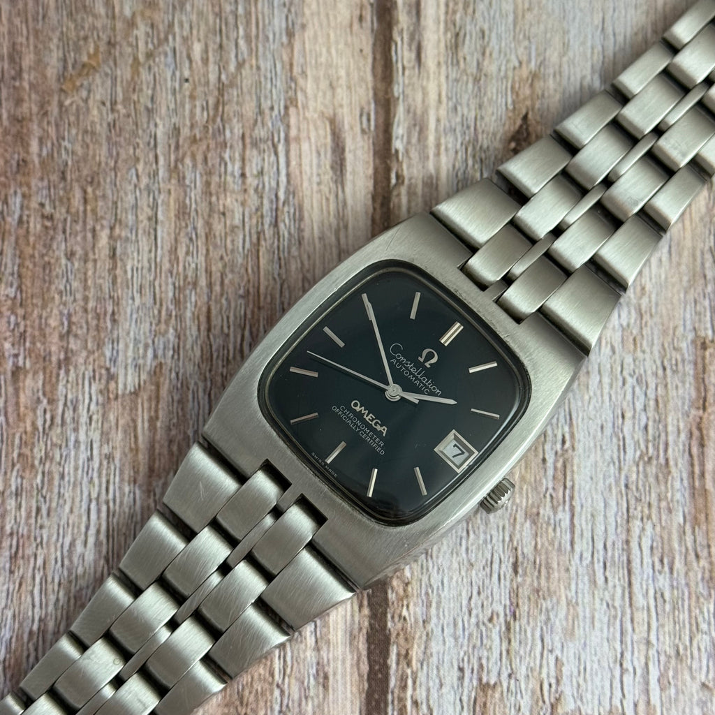 1969 Omega constellation automatic “luxury green” spider web patina gentlemen’s wrist watch 34mm (167.047) boxed