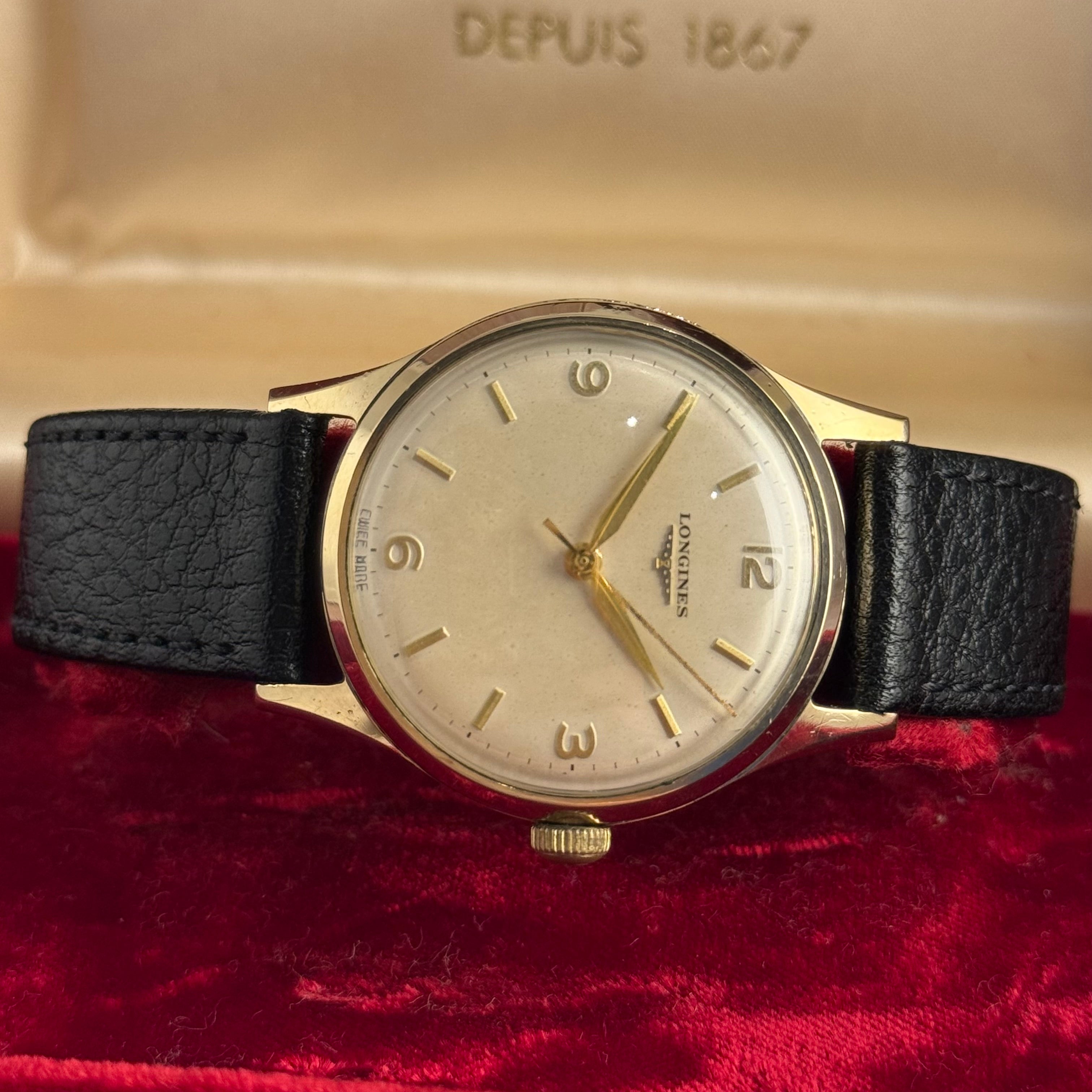 1970 Longines 9ct yellow gold men’s wrist watch ( chunky screwback case ) with box & papers