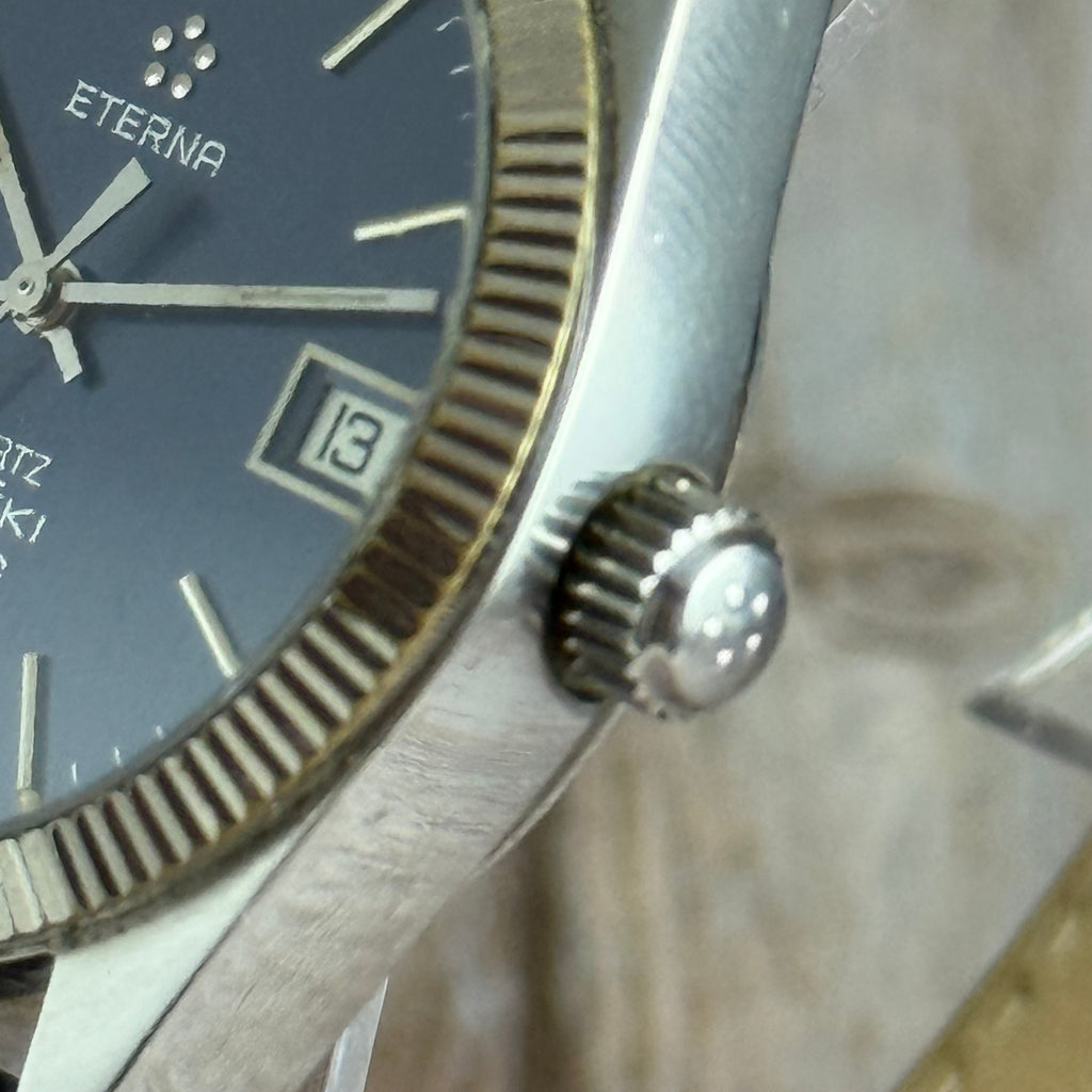 Vintage Eterna KonTiki Classic Quartz Blue Dial Men’s Watch 35mm Working