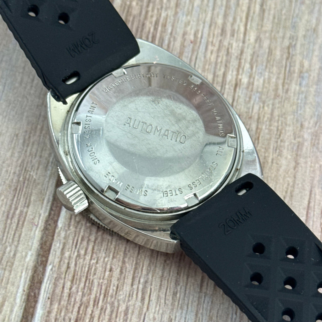 1970s Elgin men’s divers watch automatic 37mm date Bakelite bezel
