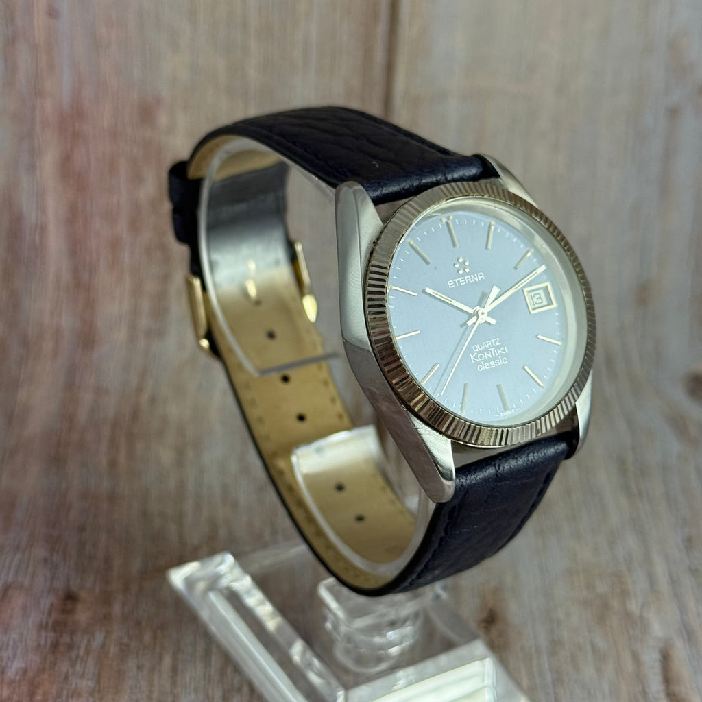 Vintage Eterna KonTiki Classic Quartz Blue Dial Men’s Watch 35mm Working