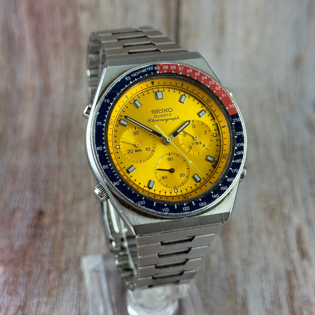 1983 Seiko Chronograph 'Quartz Pogue' pepsi bezel Watch Ref 7A28-7030 Working