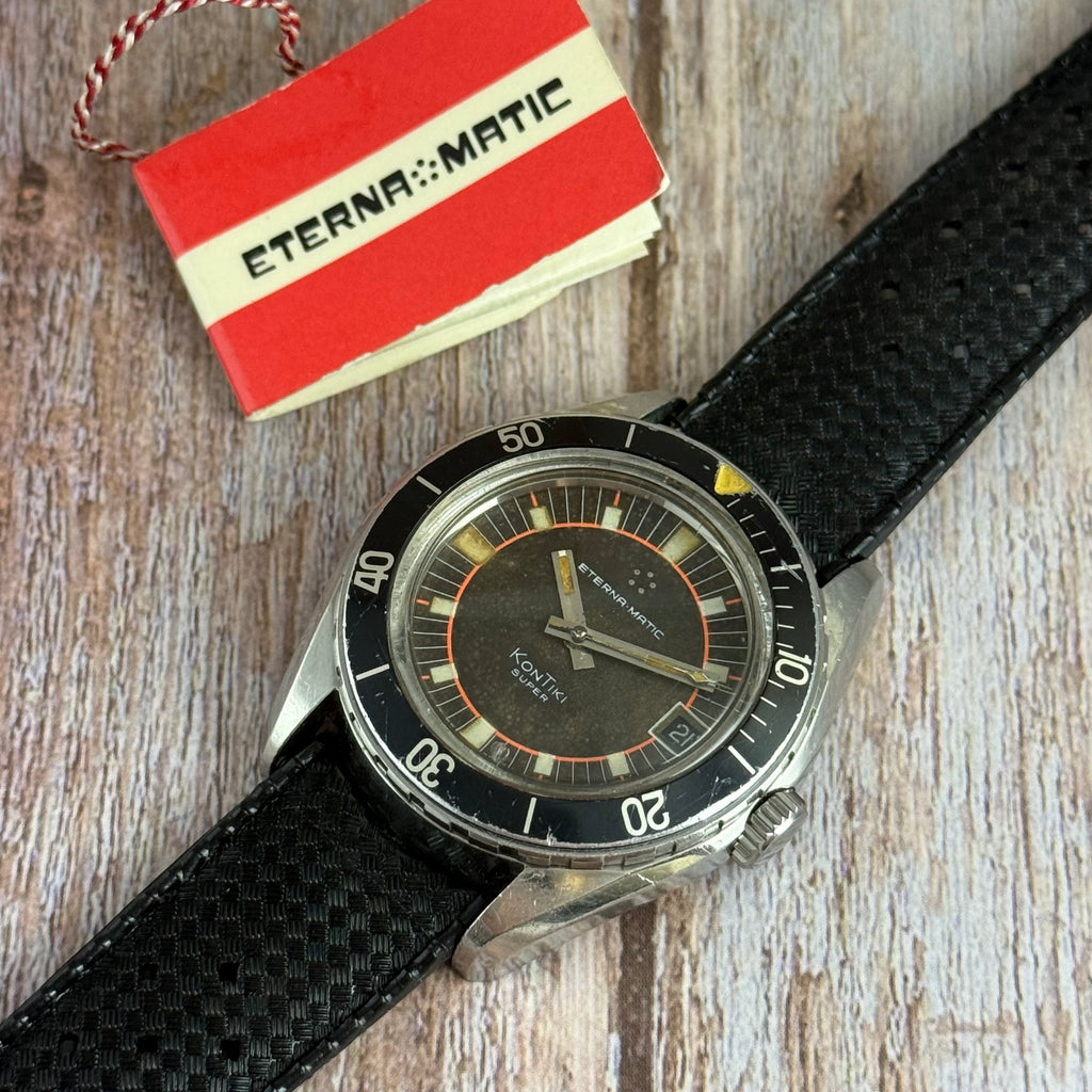 1970s Eterna-Matic KonTiki IDF military issue divers watch automatic boxed ‘chocolate’ tropical dial