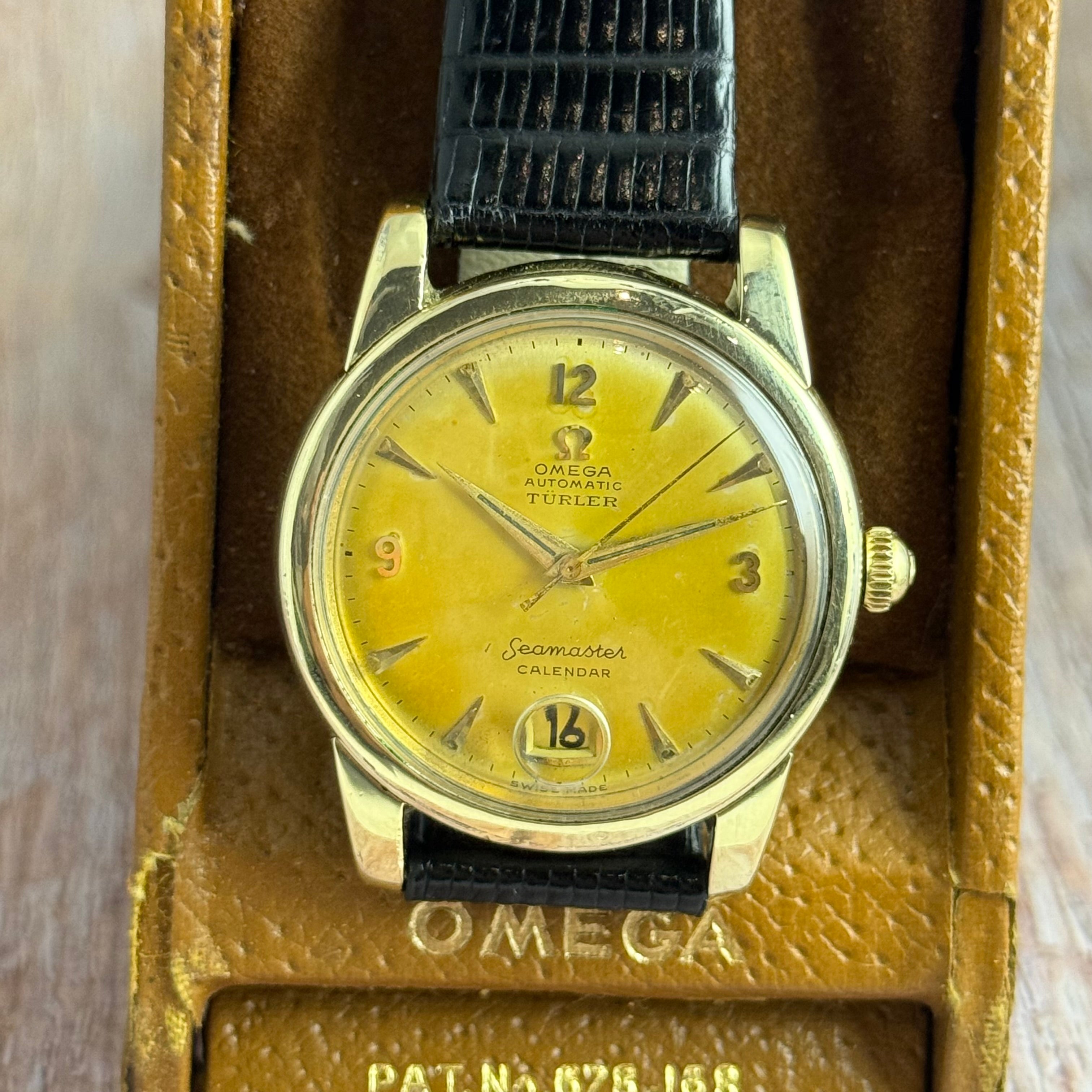 1952 Omega Seamaster Türler double signed dial men’s automatic calendar wrist watch watch boxed