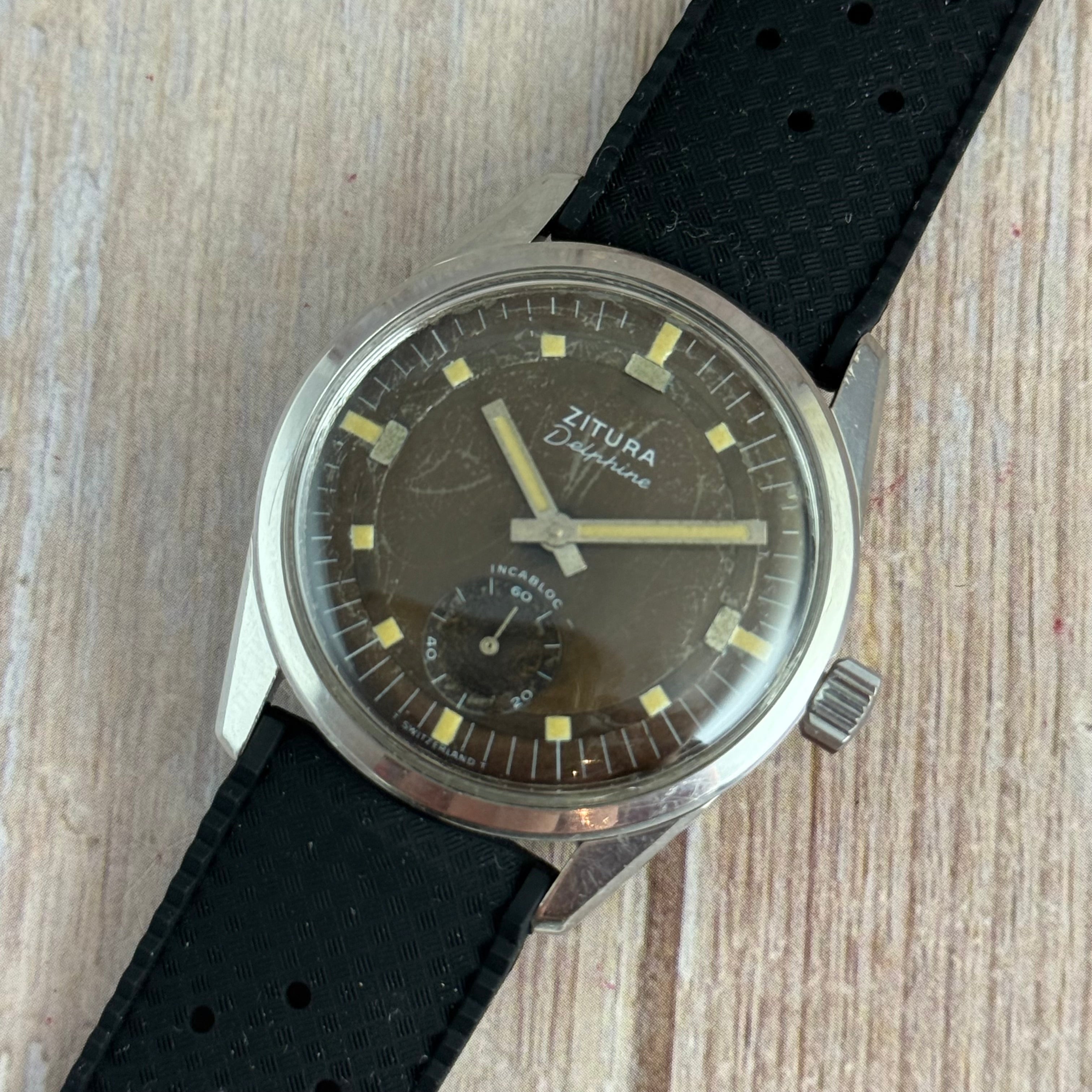 1970s Zitura Delphine Men’s Compressor Dive Watch Swiss Tropical Dial