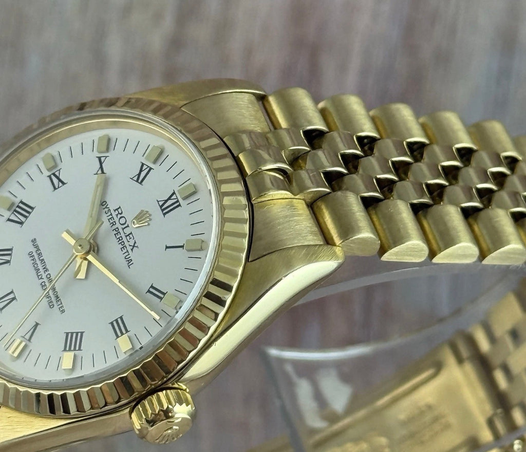 18ct Rolex Oyster Perpetual 31 Ladies Solid Gold Watch Bracelet Box Papers 1996