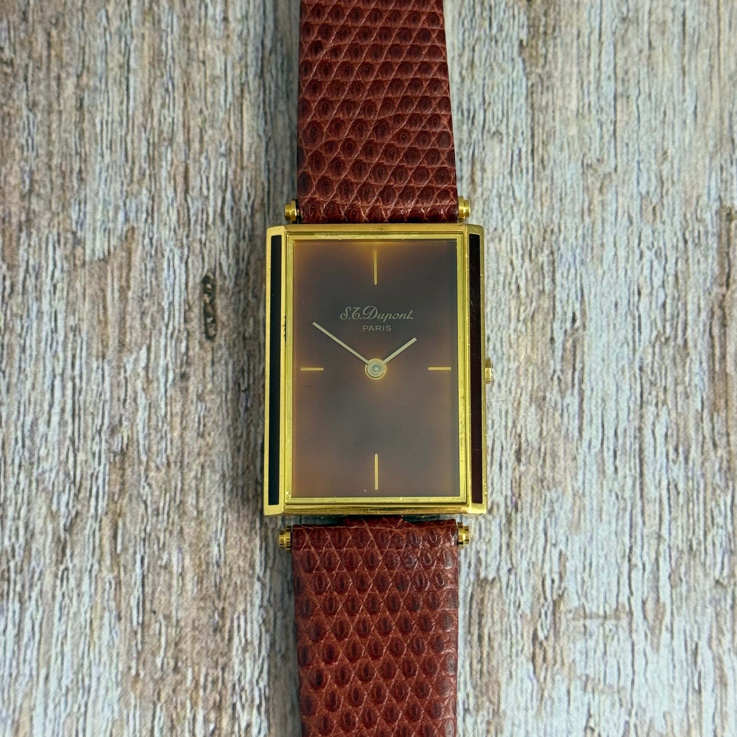 1980s S T Dupont Chinese Lacquer Quartz Oversized Tank Mens Watch