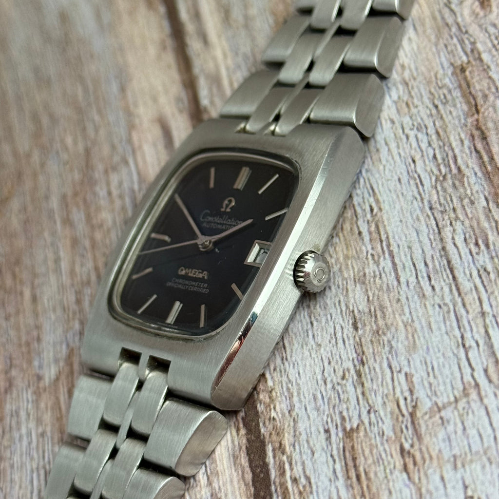 1969 Omega constellation automatic “luxury green” spider web patina gentlemen’s wrist watch 34mm (167.047) boxed
