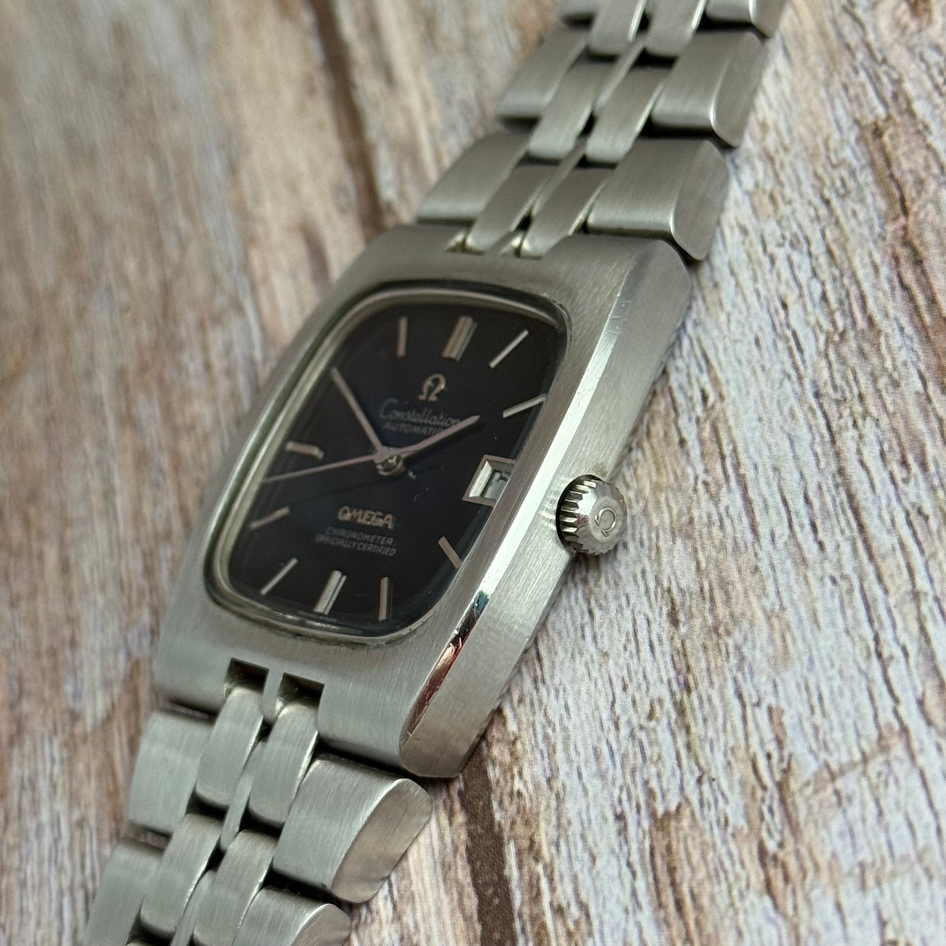 1969 Omega constellation automatic “luxury green” spider web patina gentlemen’s wrist watch 34mm (167.047) boxed