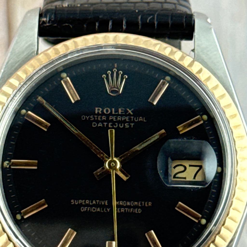 1974 Rolex Datejust 36 pink gold bi metal men’s wrist watch 1601 ‘black dial’ boxed