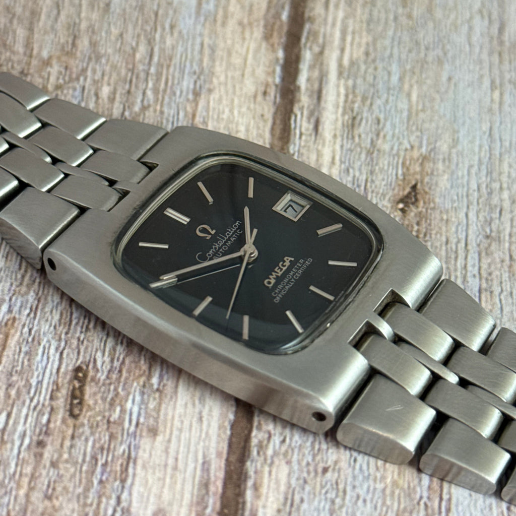 1969 Omega constellation automatic “luxury green” spider web patina gentlemen’s wrist watch 34mm (167.047) boxed