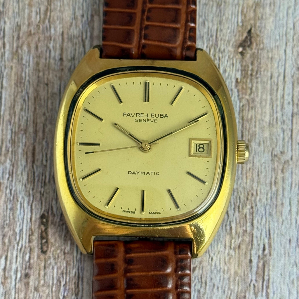 1970s Favre Leuba Daymatic Men’s Tv Case Wrist watch GP 35mm