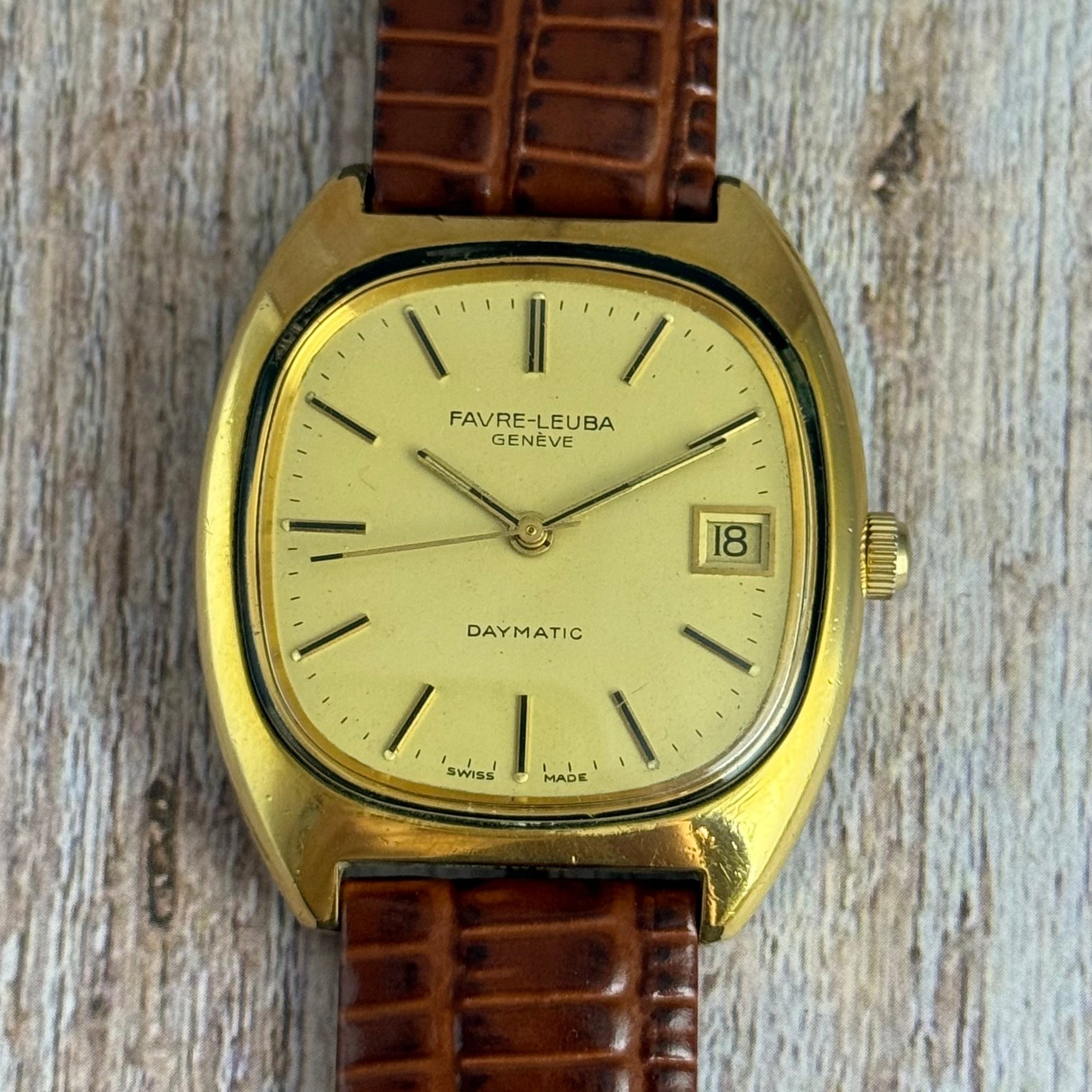 1970s Favre Leuba Daymatic Men’s Tv Case Wrist watch GP 35mm