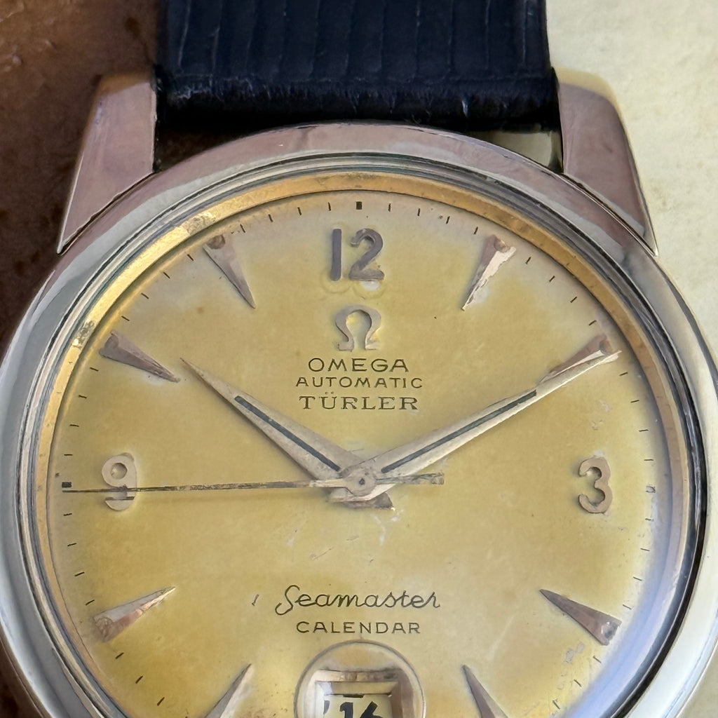 1952 Omega Seamaster Türler double signed dial men’s automatic calendar wrist watch watch boxed