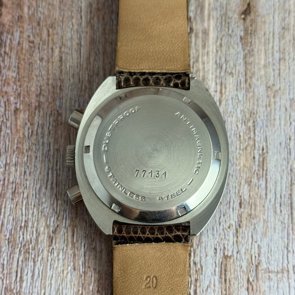1970s Clyda men’s automatic UFO chronograph valjoux 7734 ‘roulette’ date wheel