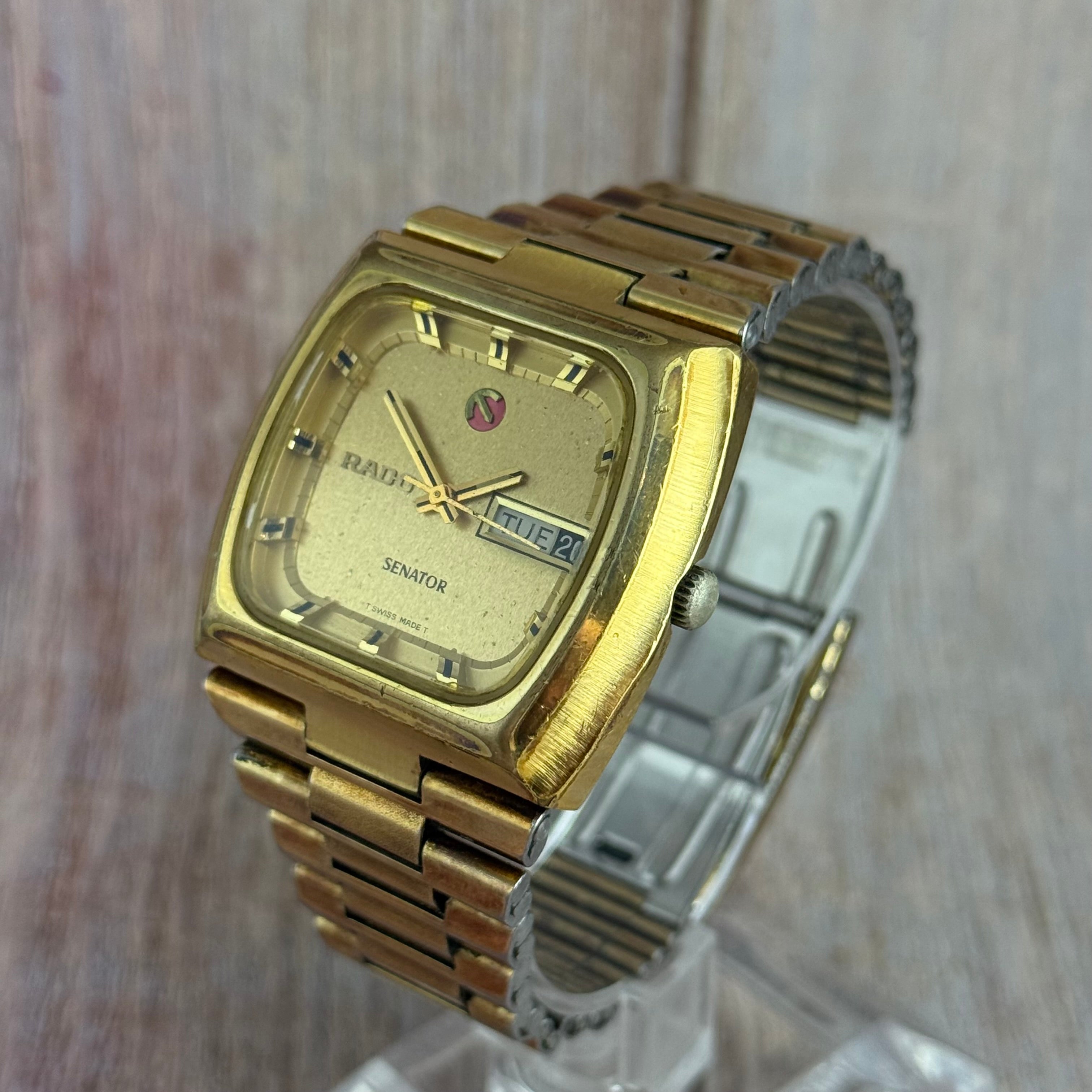 1970s Rado Senator Men’s Automatic Day-date Watch Gold Plated Tv Case 37mm