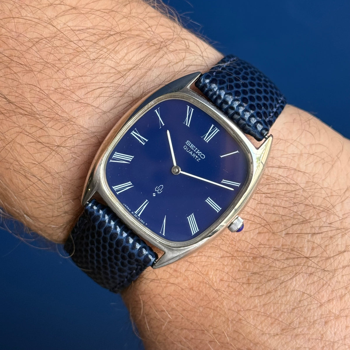 1976 Solid Silver Seiko Quartz Men’s Blue Dial Wrist Watch (4130-5331)