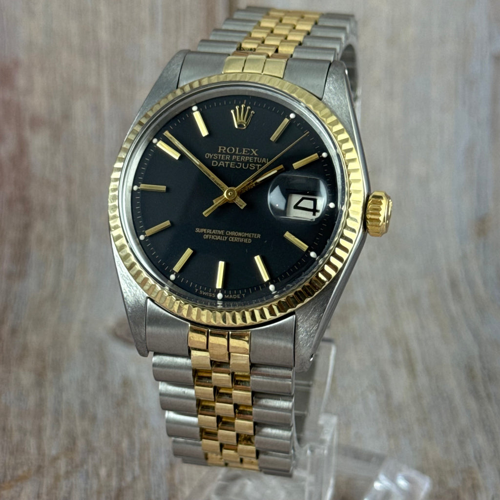 1972 Rolex Datejust 36 18k Gold & Steel 1601 Men’s Wrist Watch Vintage Box & tag