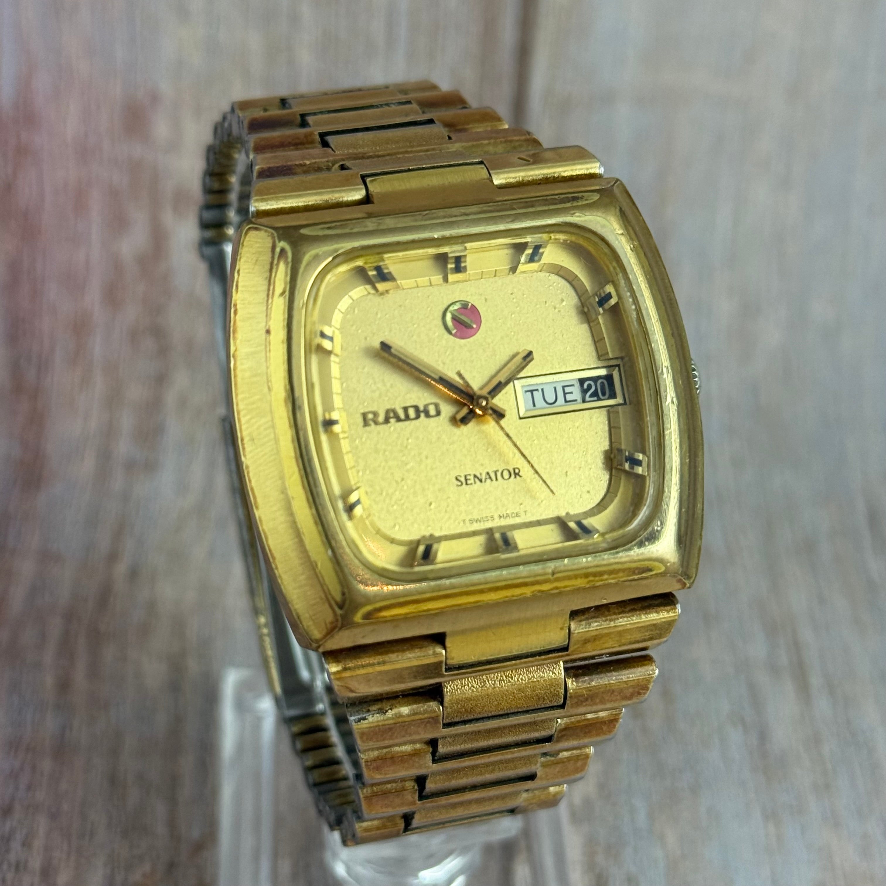 1970s Rado Senator Men’s Automatic Day-date Watch Gold Plated Tv Case 37mm