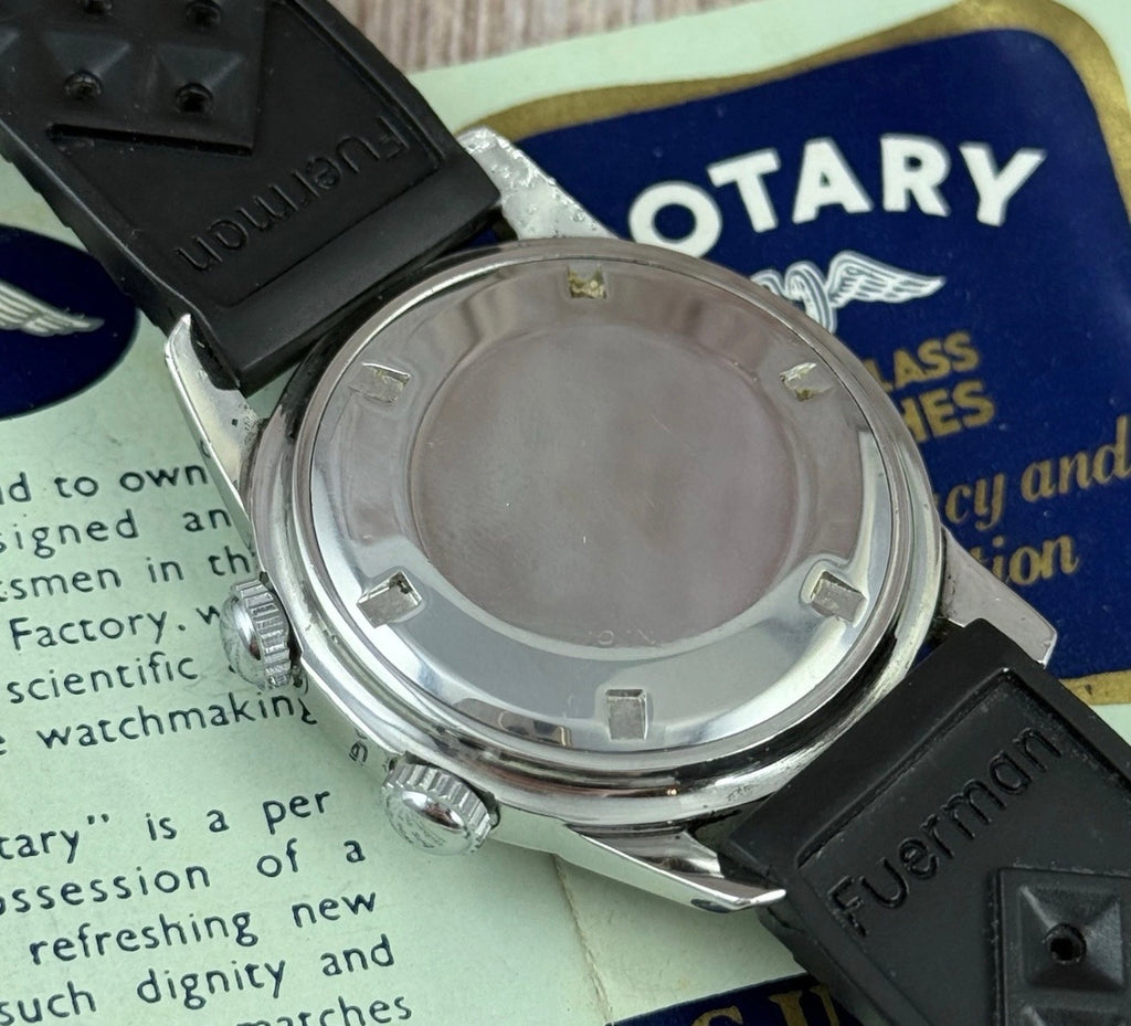 RARE VINTAGE ROTARY COMPRESSOR DIVER MEN WRISTWATCH 1960s Box & Papers 36mm