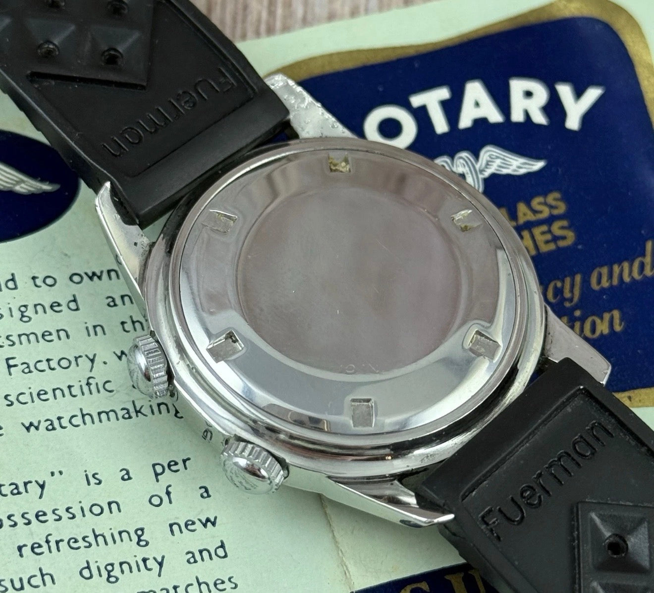 RARE VINTAGE ROTARY COMPRESSOR DIVER MEN WRISTWATCH 1960s Box & Papers 36mm