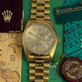 1989 Rolex Day-Date 36 ‘President’ men’s yellow gold watch tapestry dial gold jubilee bracelet, box & booklets