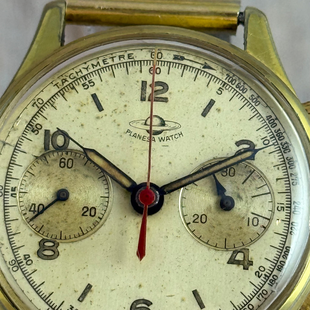1950s Planesa Watch Men’s Swiss Chronograph Wrist Watch Gold Plated 36mm Working