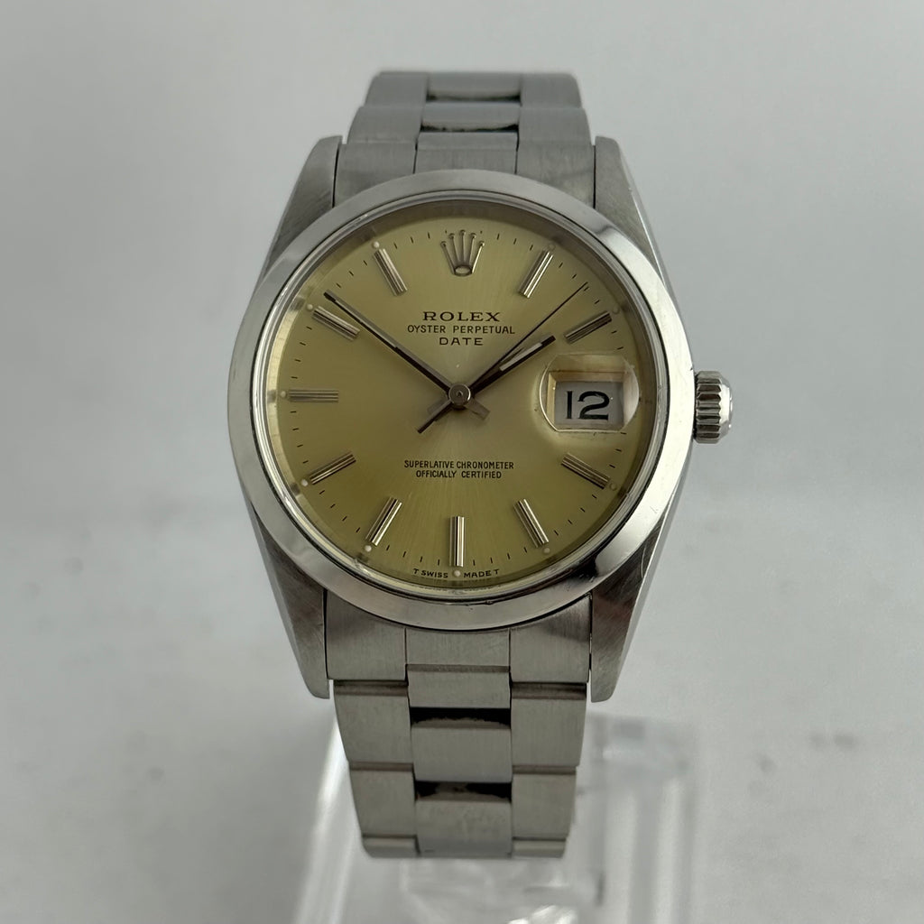 1990 Rolex Oyster Perpetual Date men’s steel champagne dial watch boxed