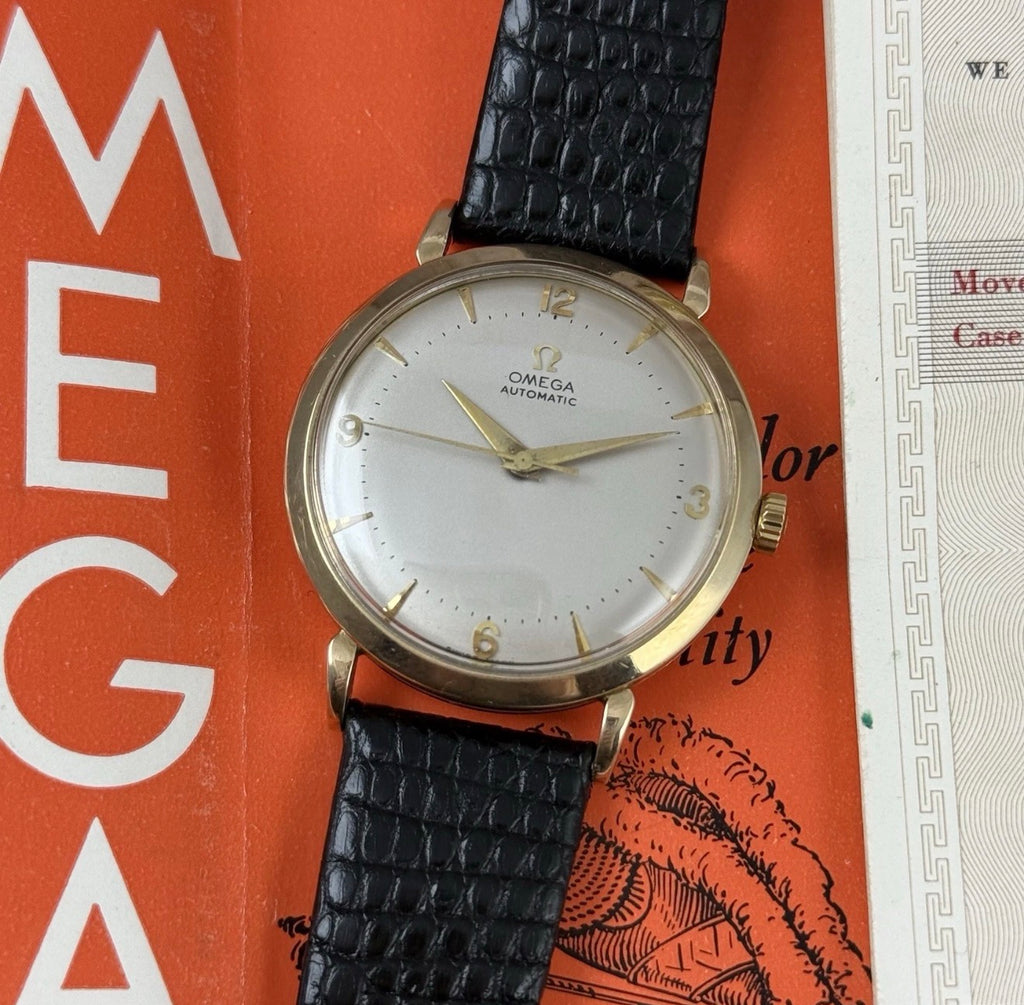 1957 9ct omega Automatic Men’s Solid Gold Dress Watch 35mm boc and papers COLLECTORS SET