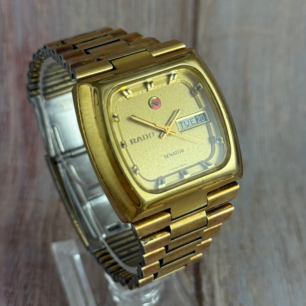 1970s Rado Senator Men’s Automatic Day-date Watch Gold Plated Tv Case 37mm
